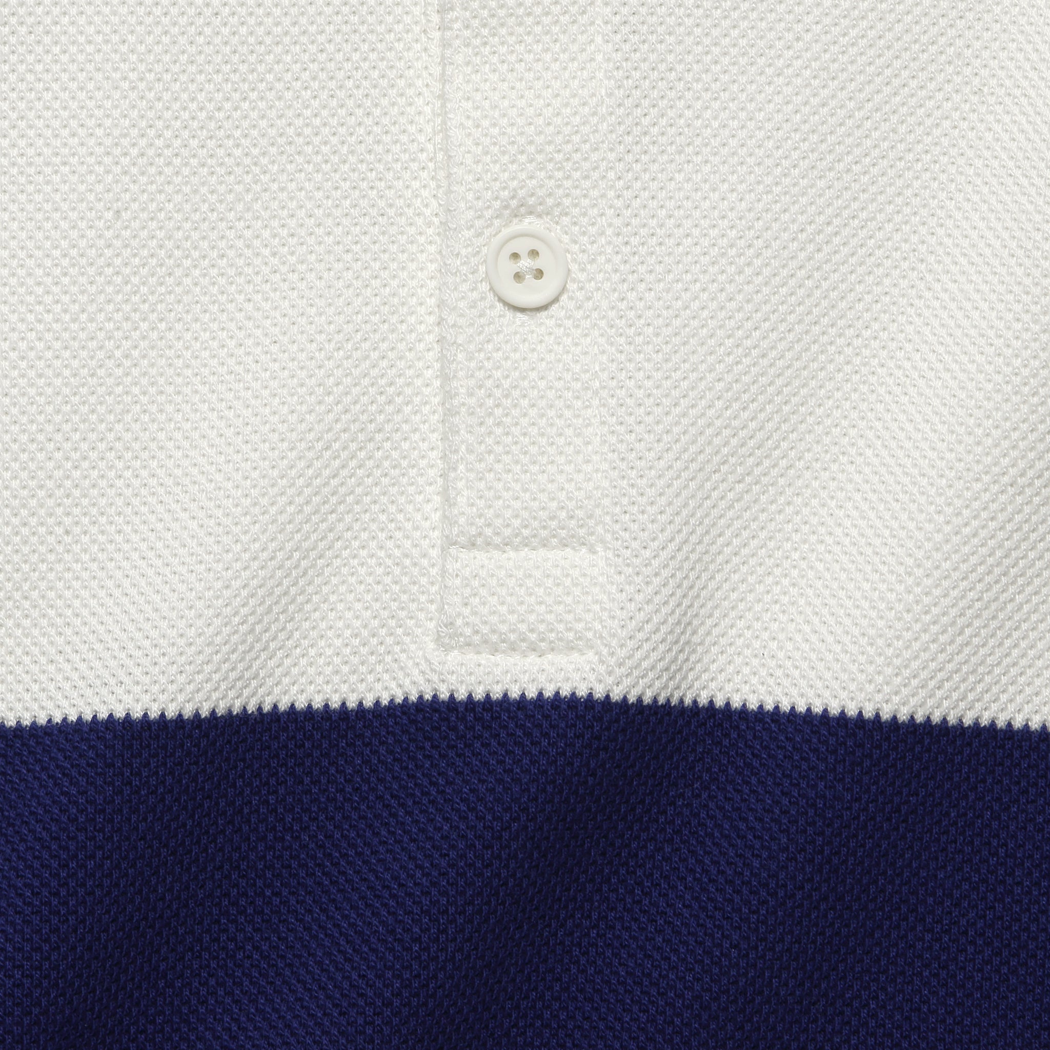 
                          Pique Polo Panel Stripe - White/Navy - BEAMS+ - STAG Provisions - Tops - L/S Knit
                        