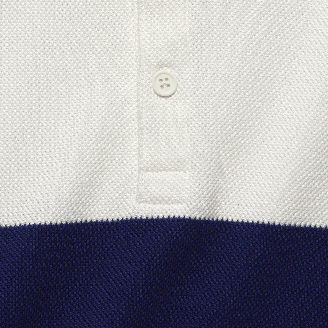 Pique Polo Panel Stripe - White/Navy - BEAMS+ - STAG Provisions - Tops - L/S Knit