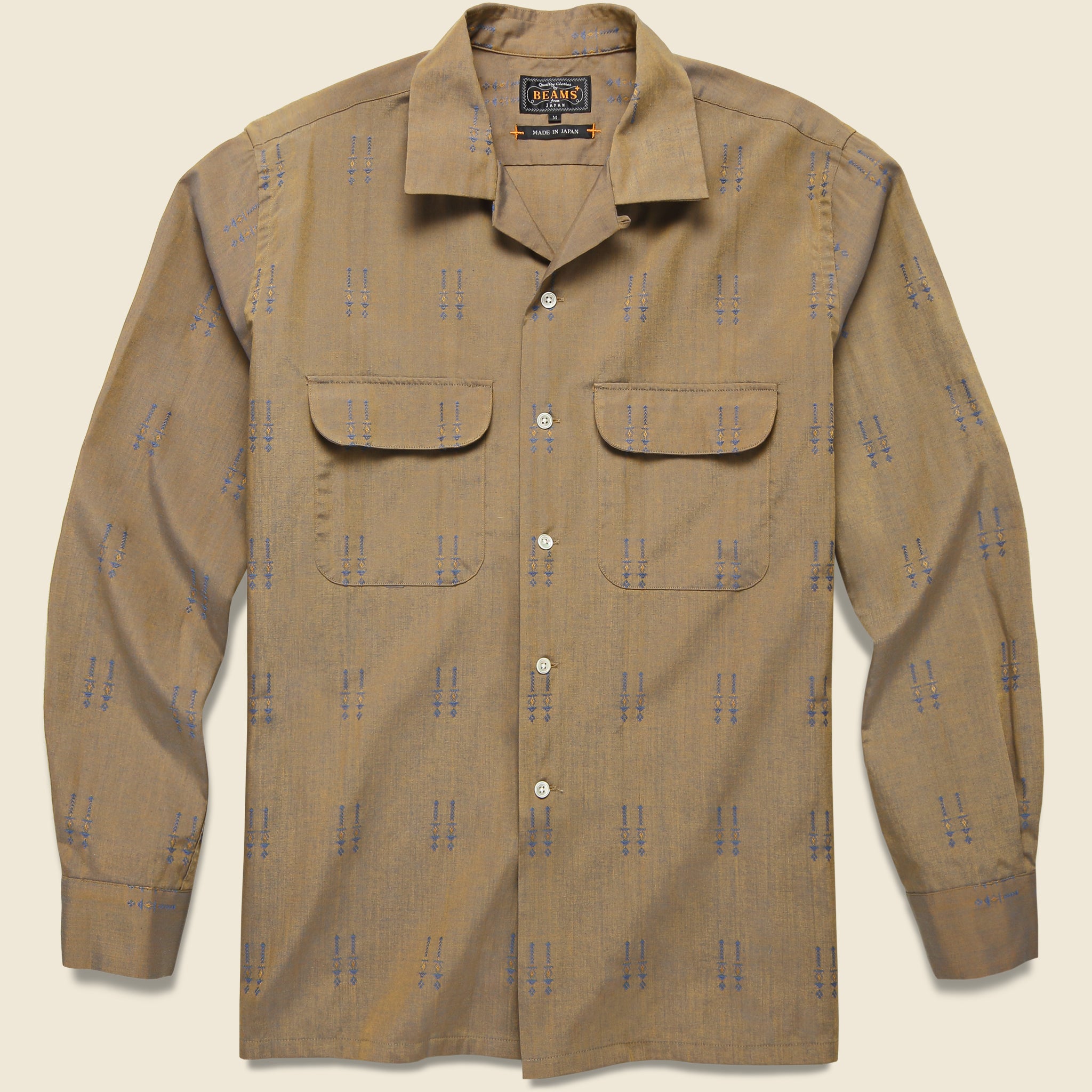 Open Collar T/C Jacquard Chambray Shirt - Khaki - BEAMS+ - STAG Provisions - Tops - L/S Woven - Other Pattern