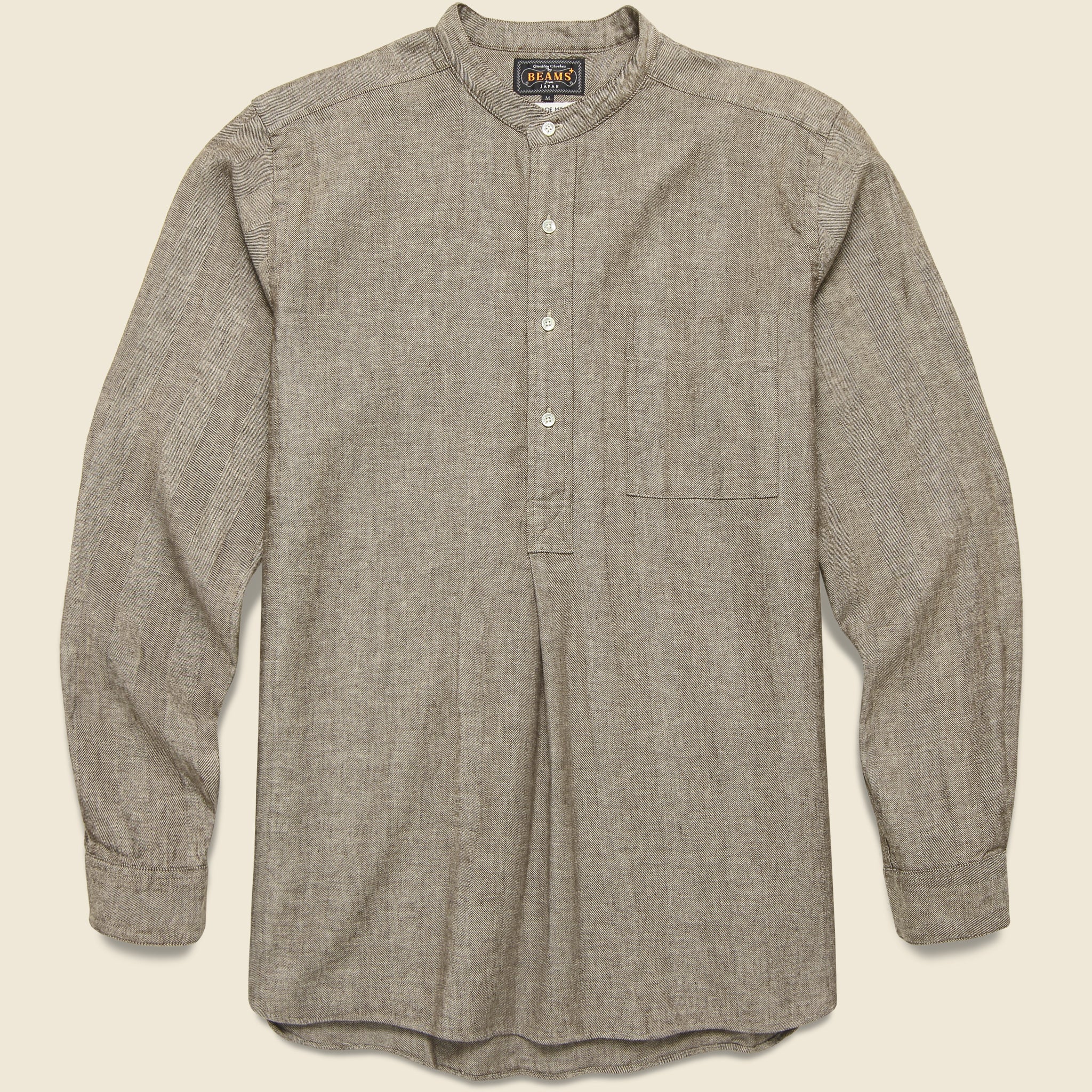 Band Collar Herringbone Pullover - Brown - BEAMS+ - STAG Provisions - Tops - L/S Woven - Solid