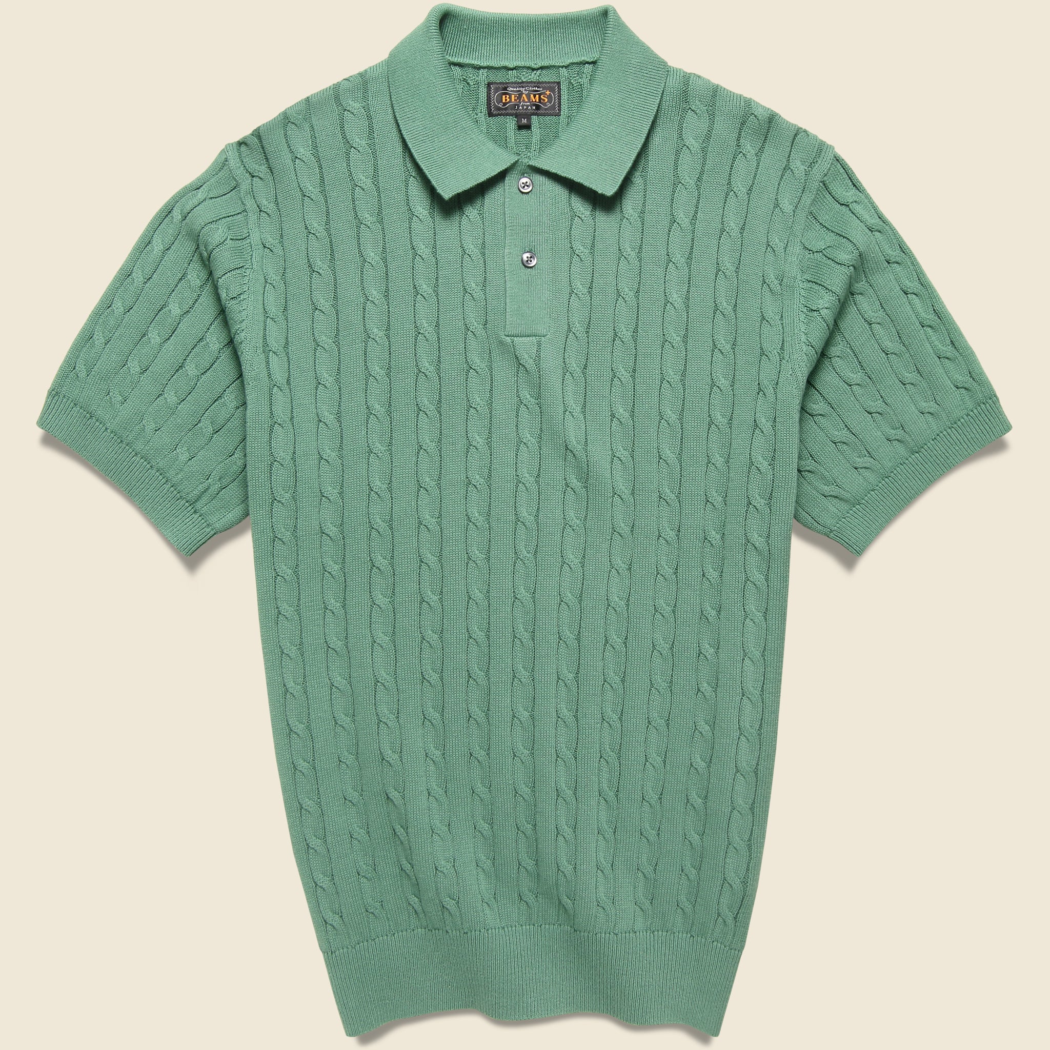 Cable Knit Polo - Green - BEAMS+ - STAG Provisions - Tops - S/S Knit