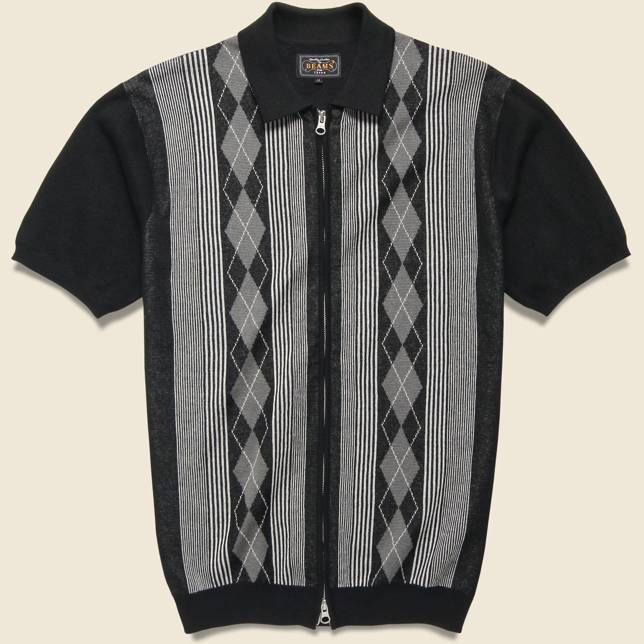 Zip Knit Polo - Black/White - BEAMS+ - STAG Provisions - Tops - S/S Knit