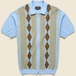 Zip Knit Polo - Sax/Brown - BEAMS+ - STAG Provisions - Tops - S/S Knit