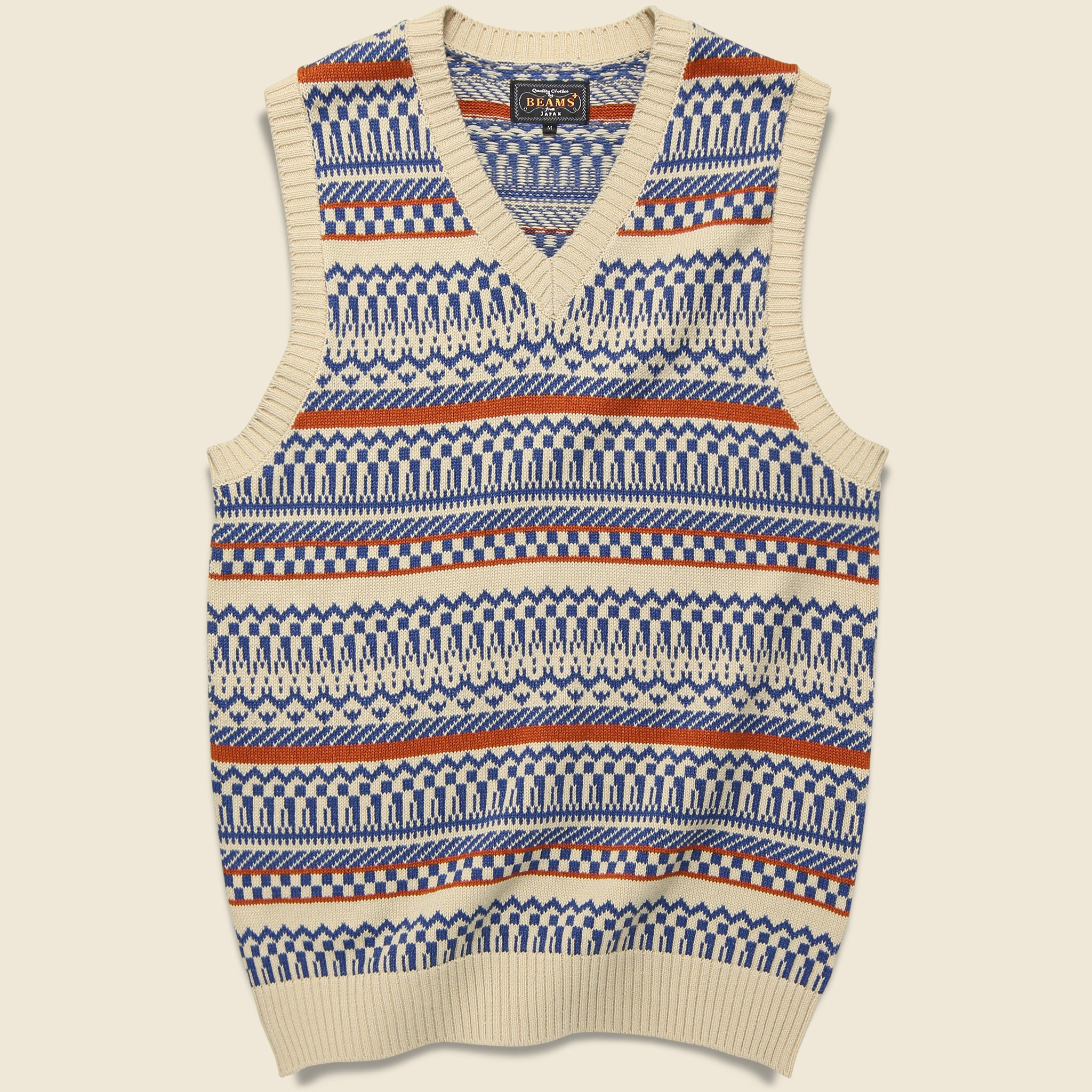 Fair Isle Knit Vest - Natural/Sax/Orange - BEAMS+ - STAG Provisions - Tops - Sweater