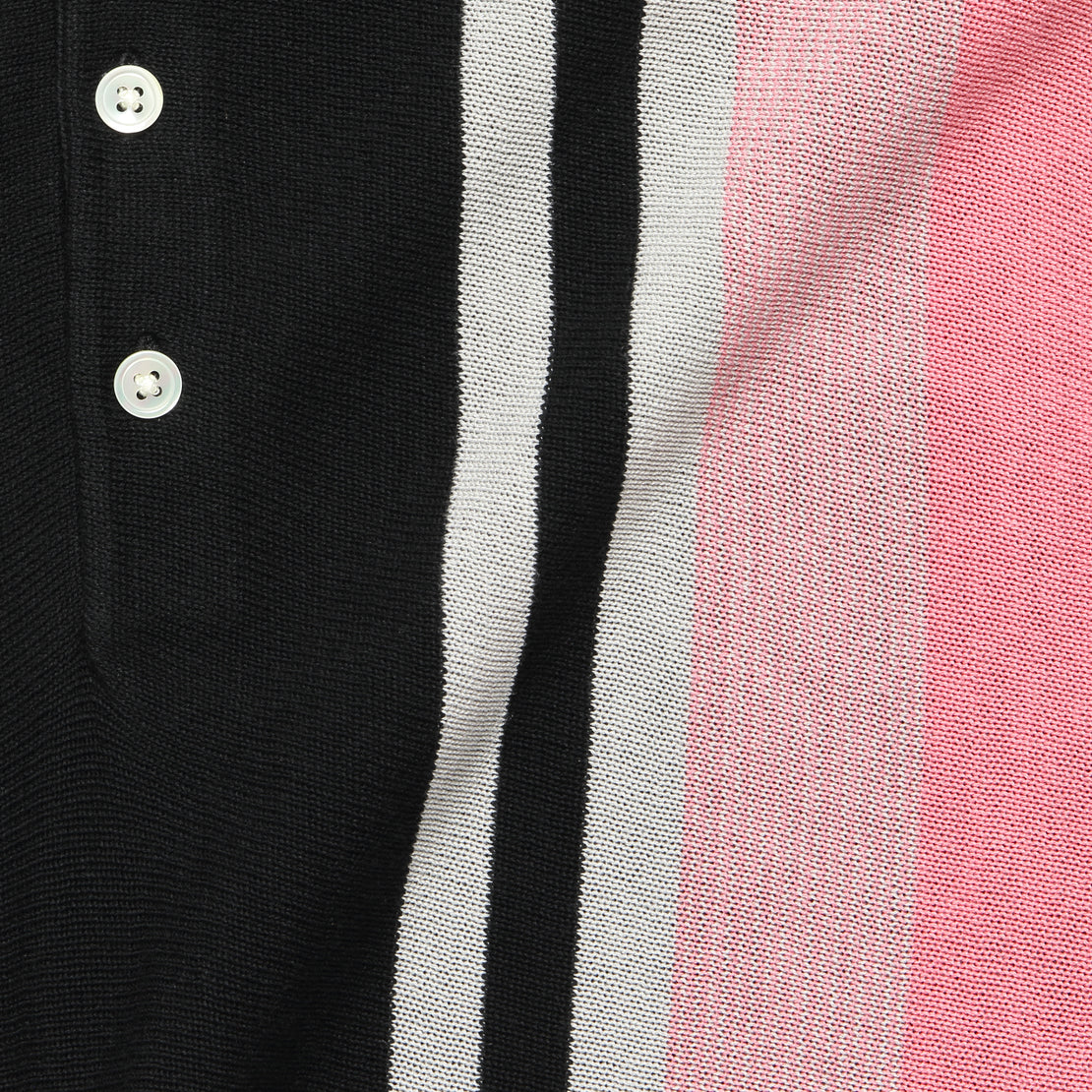 Striped Knit Polo - Black/Pink/White