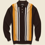 Striped Knit Polo - Brown/Gold/White - BEAMS+ - STAG Provisions - Tops - Sweater