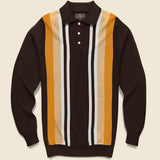 Striped Knit Polo - Brown/Gold/White - BEAMS+ - STAG Provisions - Tops - Sweater