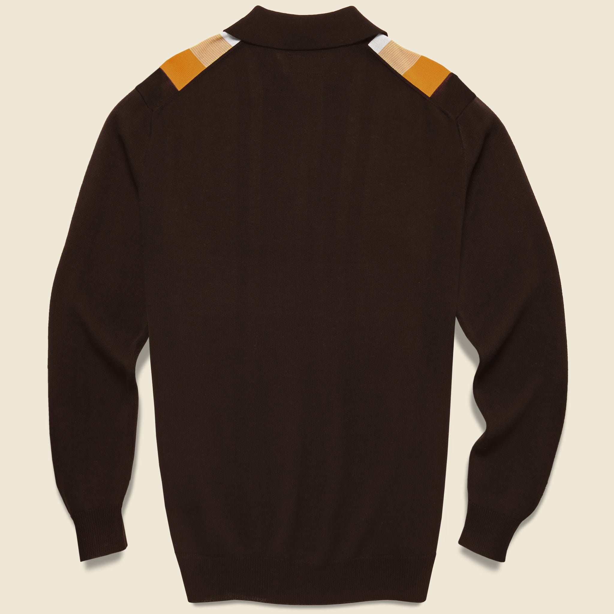 
                          Striped Knit Polo - Brown/Gold/White - BEAMS+ - STAG Provisions - Tops - Sweater
                        