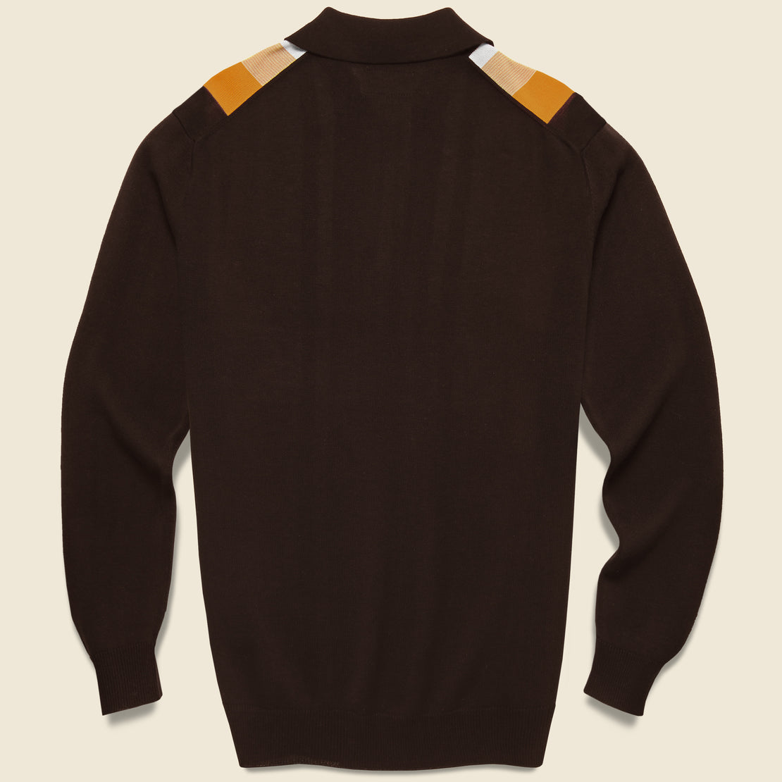 Striped Knit Polo - Brown/Gold/White - BEAMS+ - STAG Provisions - Tops - Sweater