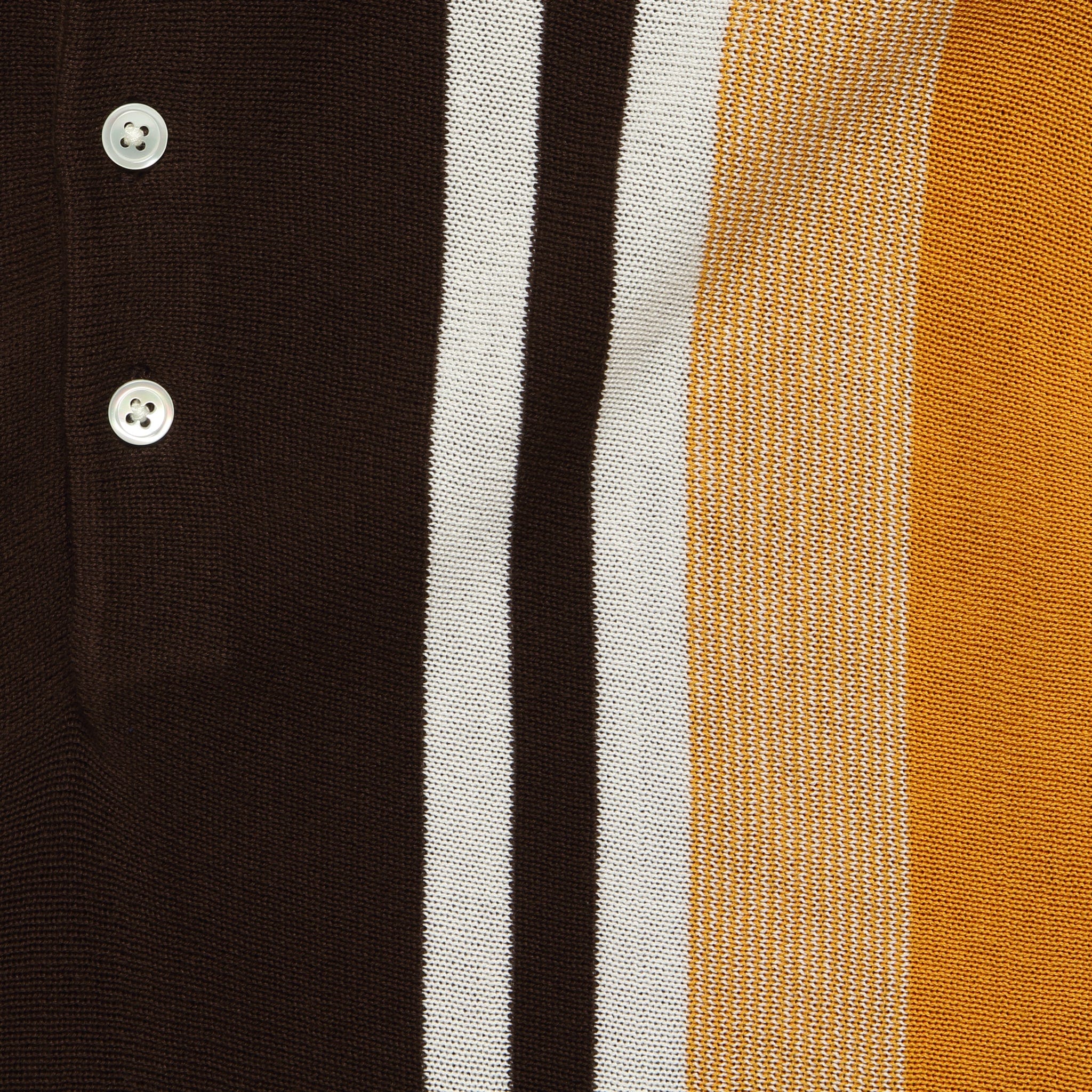 
                          Striped Knit Polo - Brown/Gold/White - BEAMS+ - STAG Provisions - Tops - Sweater
                        