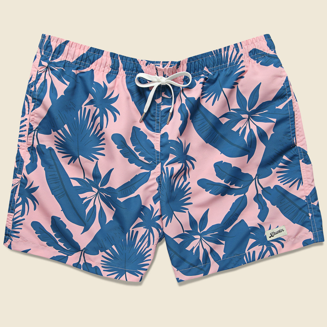 Bather Trunk Co. Tropical Palms Swim Trunk - Pink/Blue
