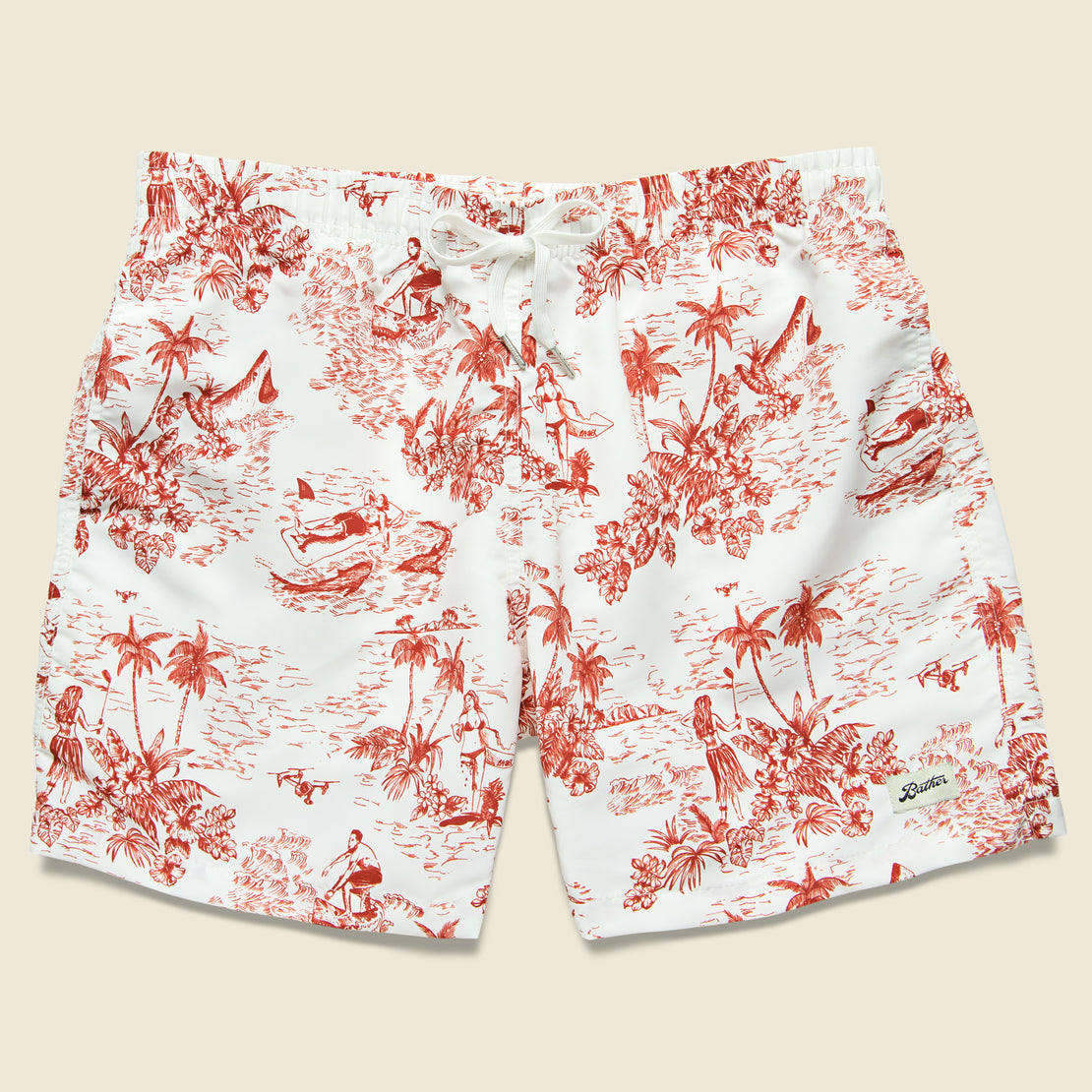 Bather Trunk Co. Canadian Toile Swim Trunk - Red/White
