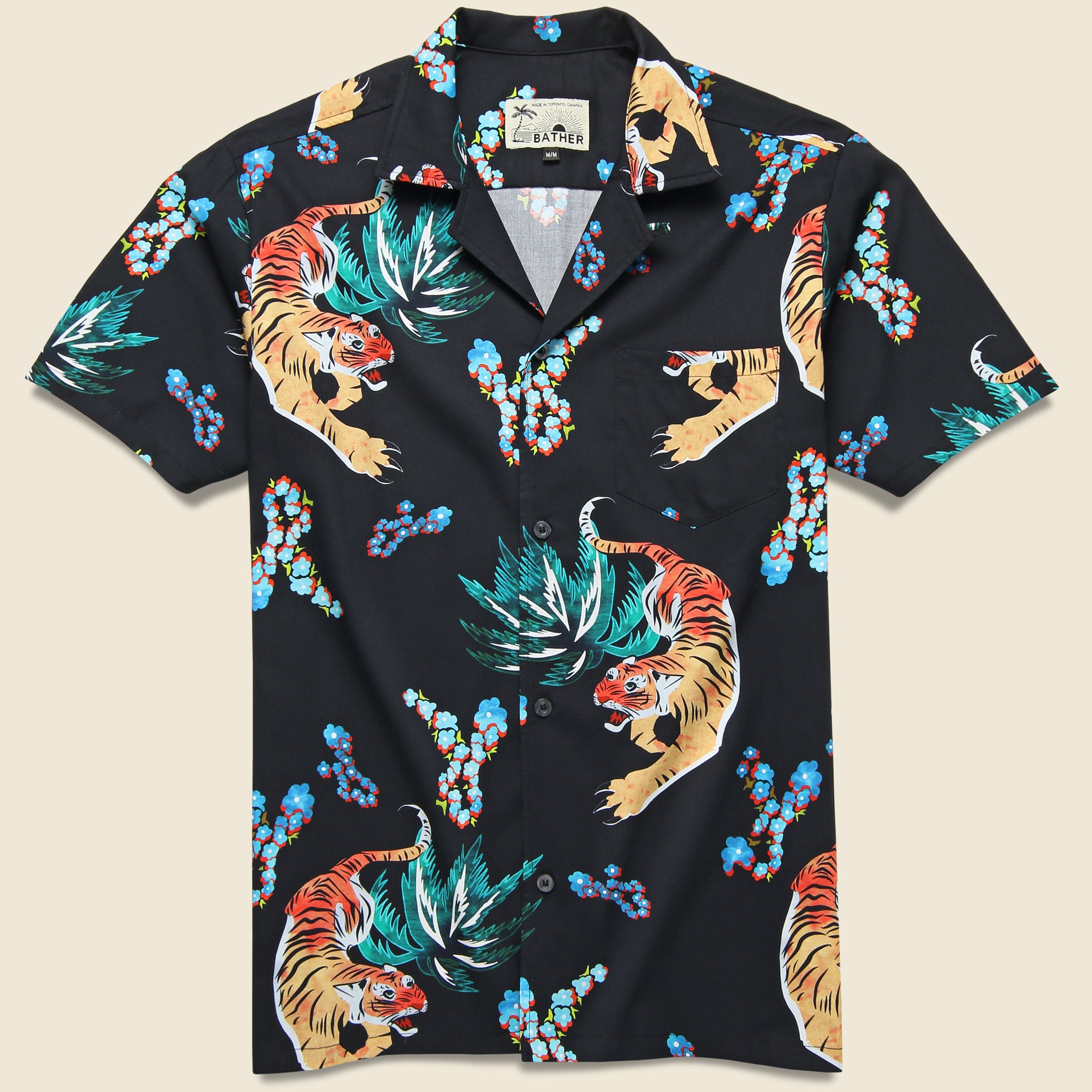 Hawaiian Tiger Button Up Shirt - Black - Bather - STAG Provisions - Tops - S/S Woven - Other Pattern