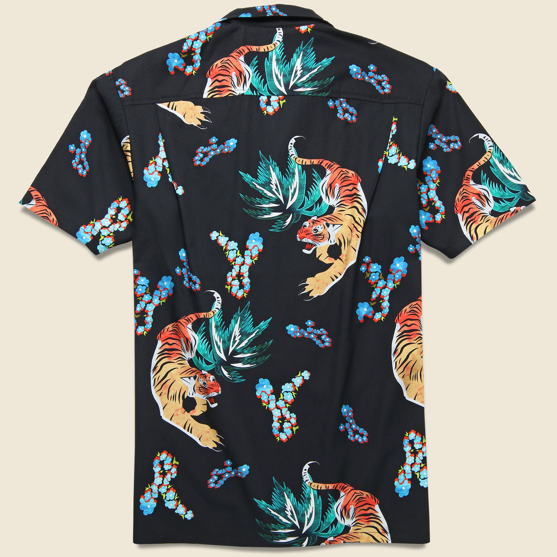 Hawaiian Tiger Button Up Shirt - Black