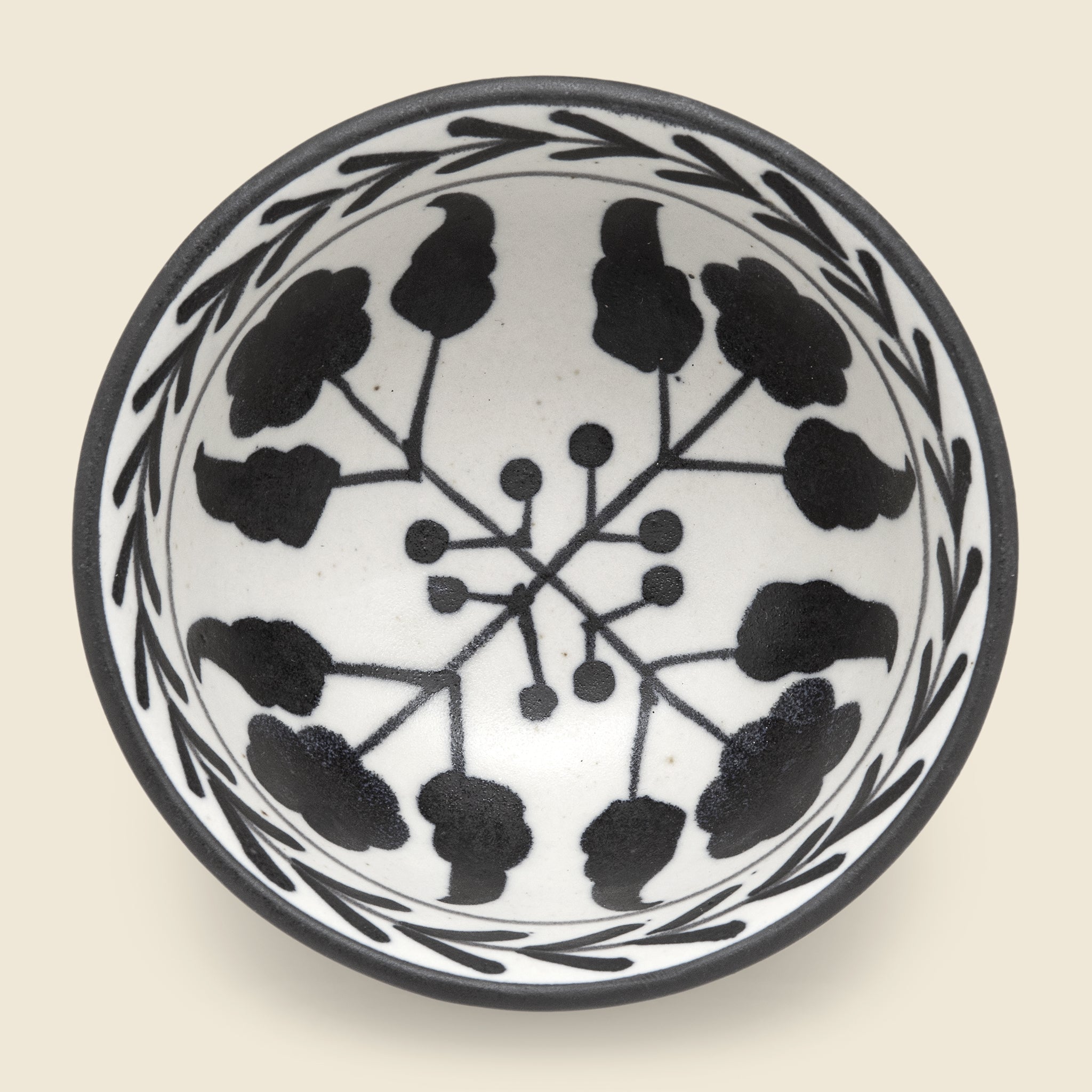 Hand Painted Floral Design Stoneware Bowl - Black - Home - STAG Provisions - Home - Kitchen - Tabletop