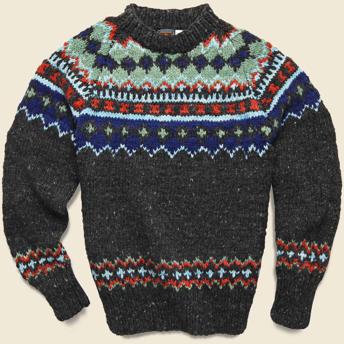 Chamula Fair Isle #3 Crewneck Pullover Sweater - Ox Grey