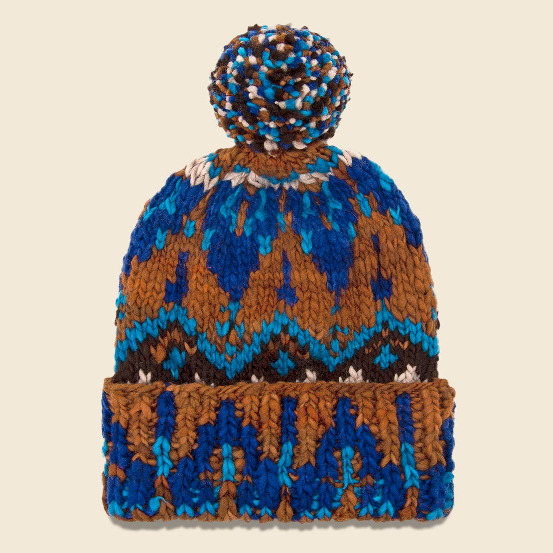 Chamula Double Cuff Fair Isle Cap - Intense Royal
