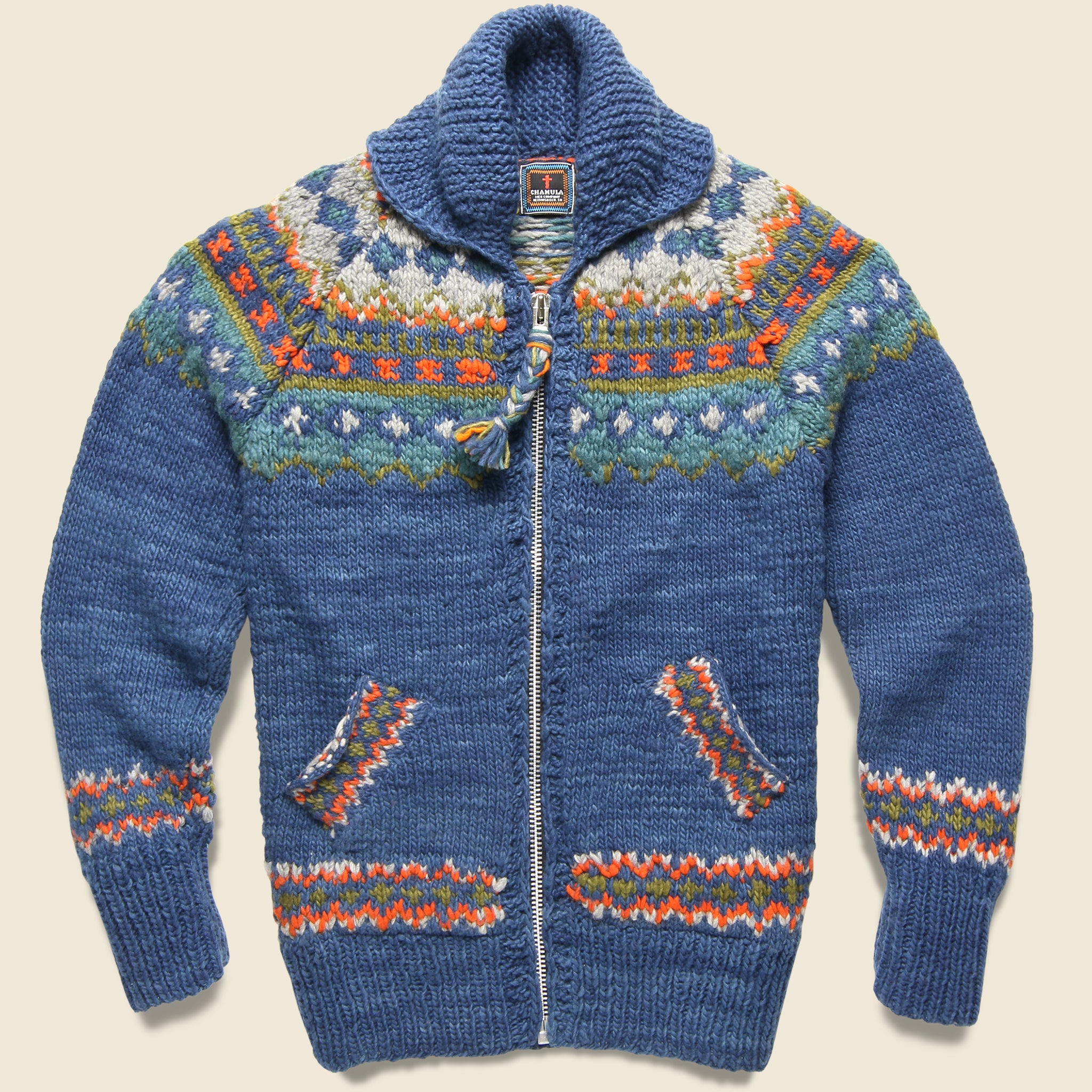 Fair Isle Zipper Cardigan - Dark Real Indigo #3 - Chamula - STAG Provisions - Tops - Fleece / Sweatshirt
