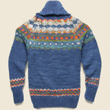 Fair Isle Zipper Cardigan - Dark Real Indigo #3 - Chamula - STAG Provisions - Tops - Fleece / Sweatshirt