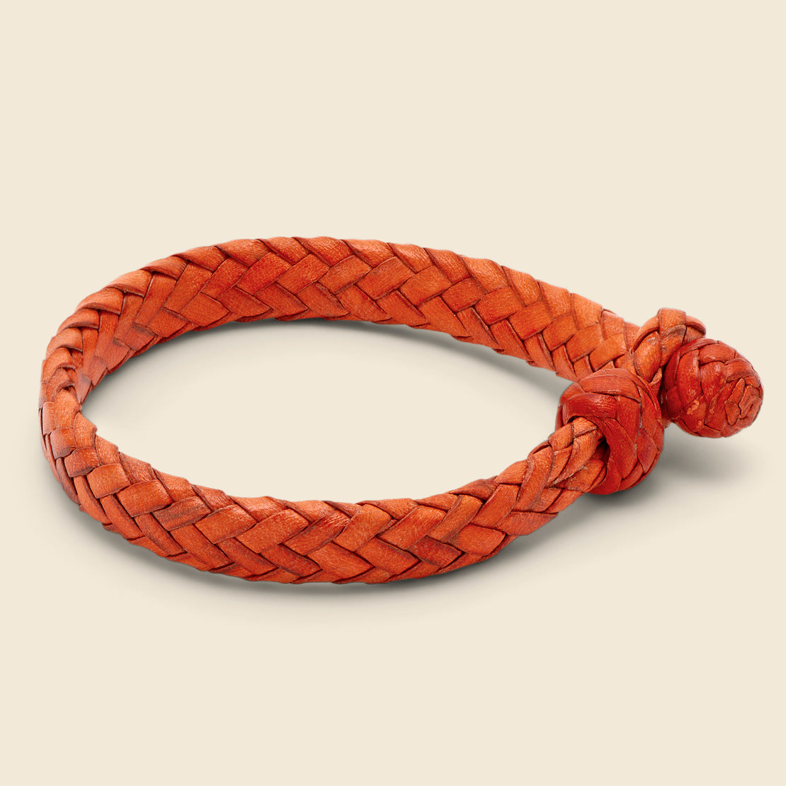 Flat Woven Leather Bracelet - Orange