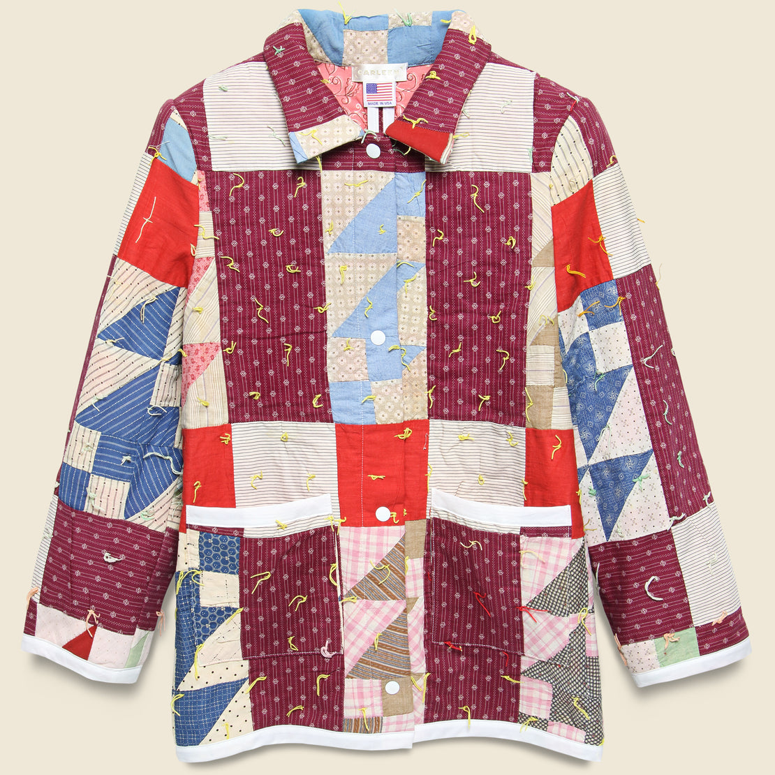 Carleen Moving Day Quilt Jacket - Yellow Tassle/Maroon/Red Puzzle