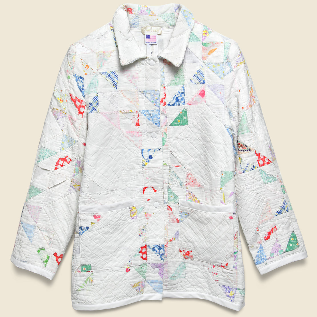 Carleen Moving Day Quilt Jacket - White/Pastel Flying Geese
