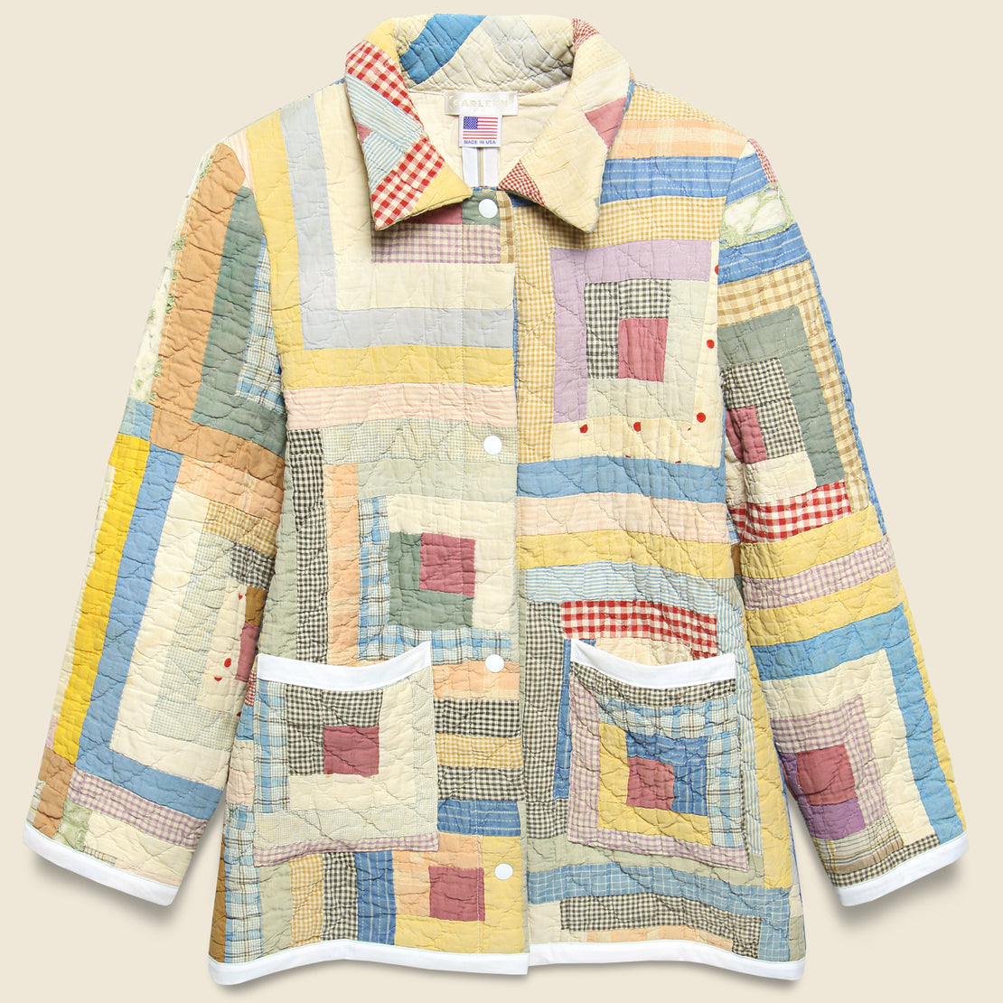 Carleen Moving Day Quilt Jacket - Mustard/Neutral Log Cabin