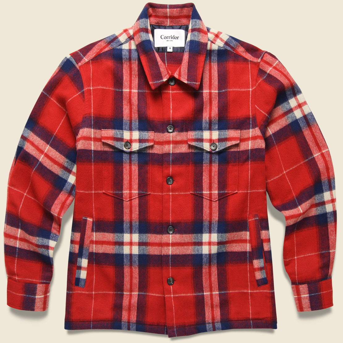 Corridor Ombre Plaid Military Shirt Jacket - Red