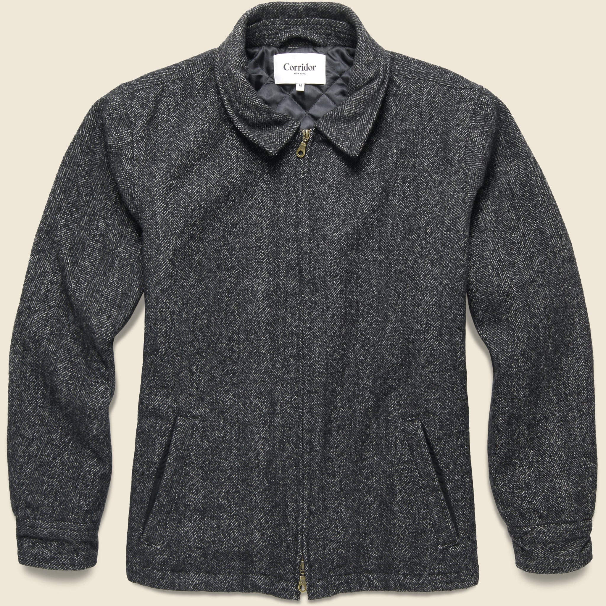 Tweed Herrigbone Zip Front Winter Jacket - Charcoal - Corridor - STAG Provisions - Outerwear - Coat / Jacket