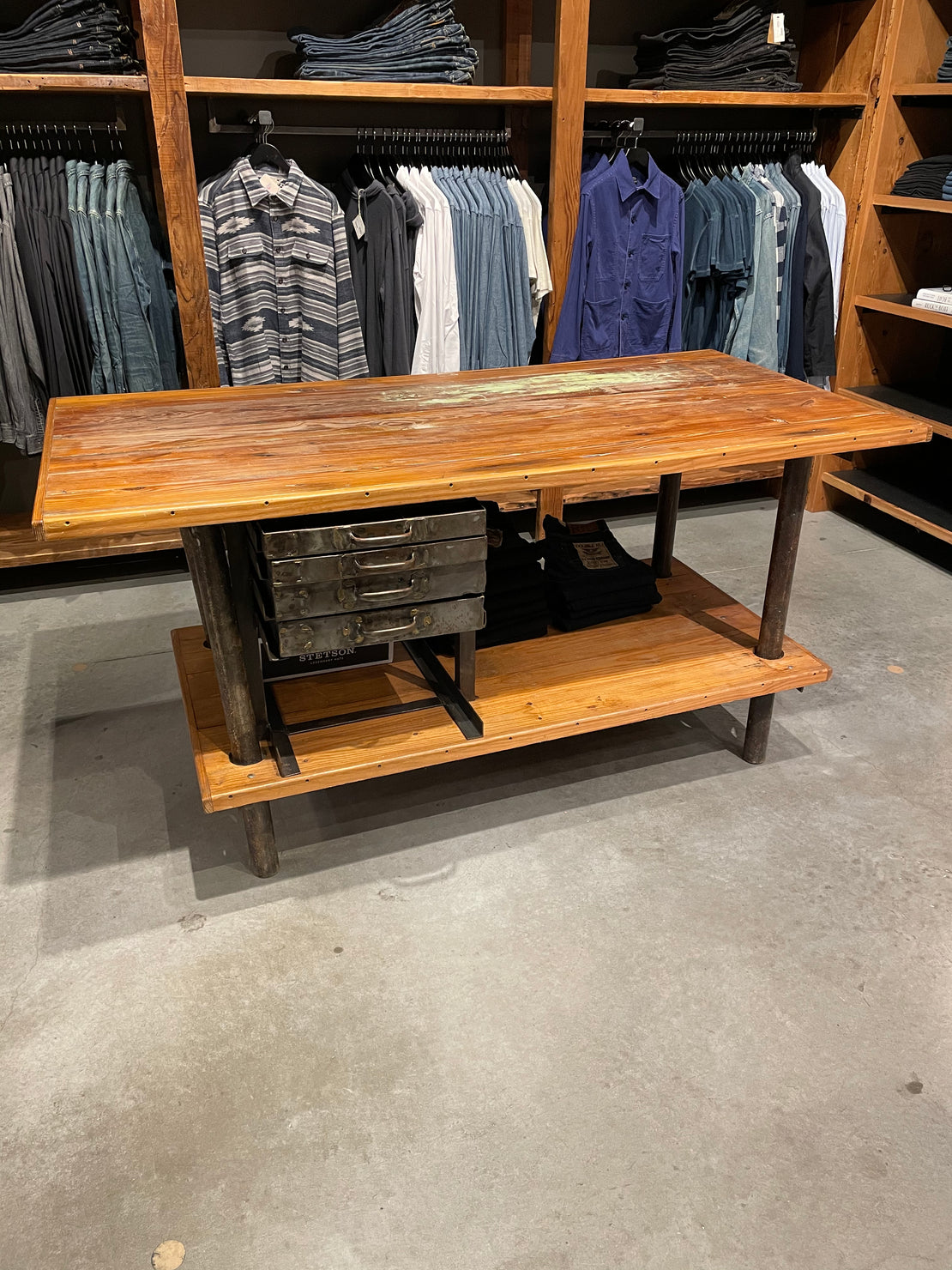 Warehouse Sale DNS 33 - Wood Butcher Table w/ Metal Drawers