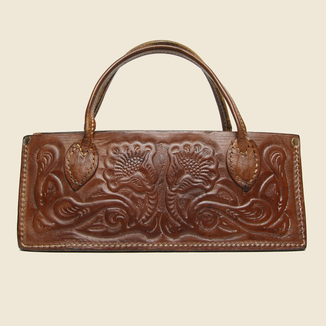 Vintage Tooled Leather Bag - Brown