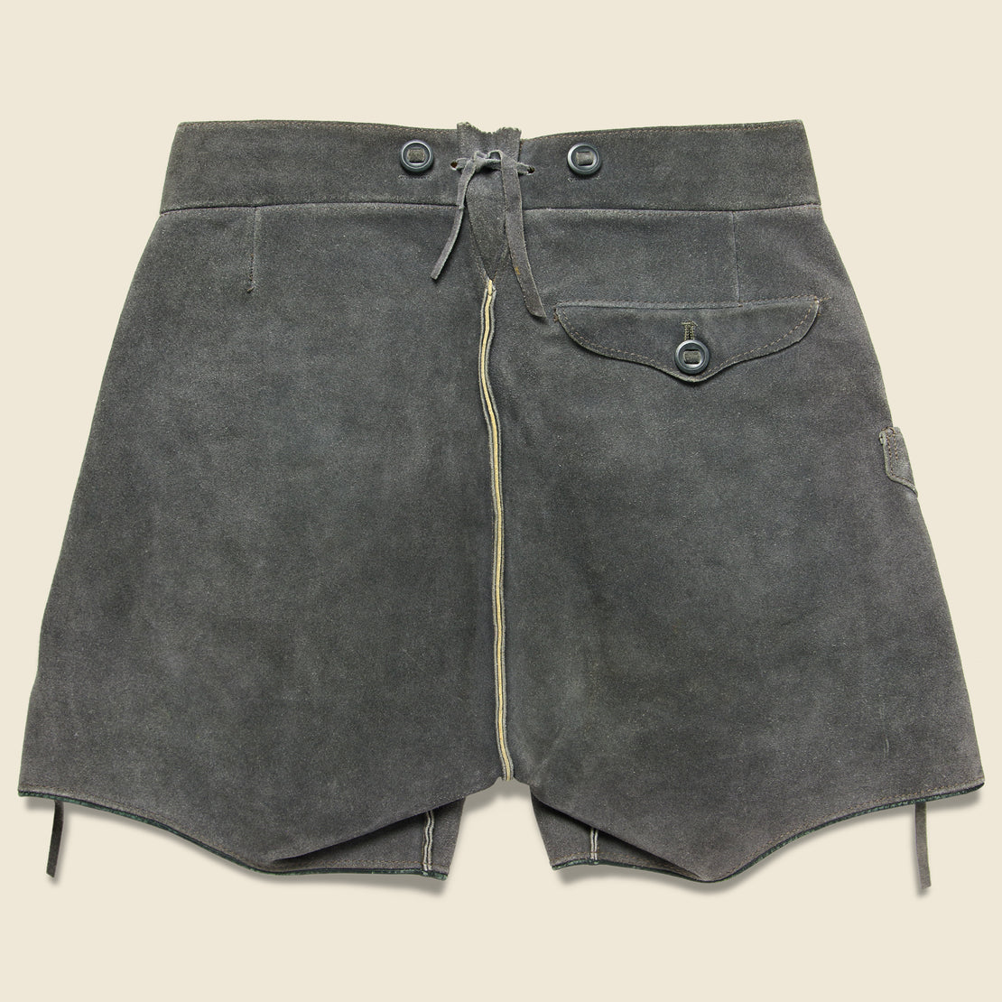 Heavy Suede Lederhosen Shorts - Grey - Vintage - STAG Provisions - W - One & Done - Apparel