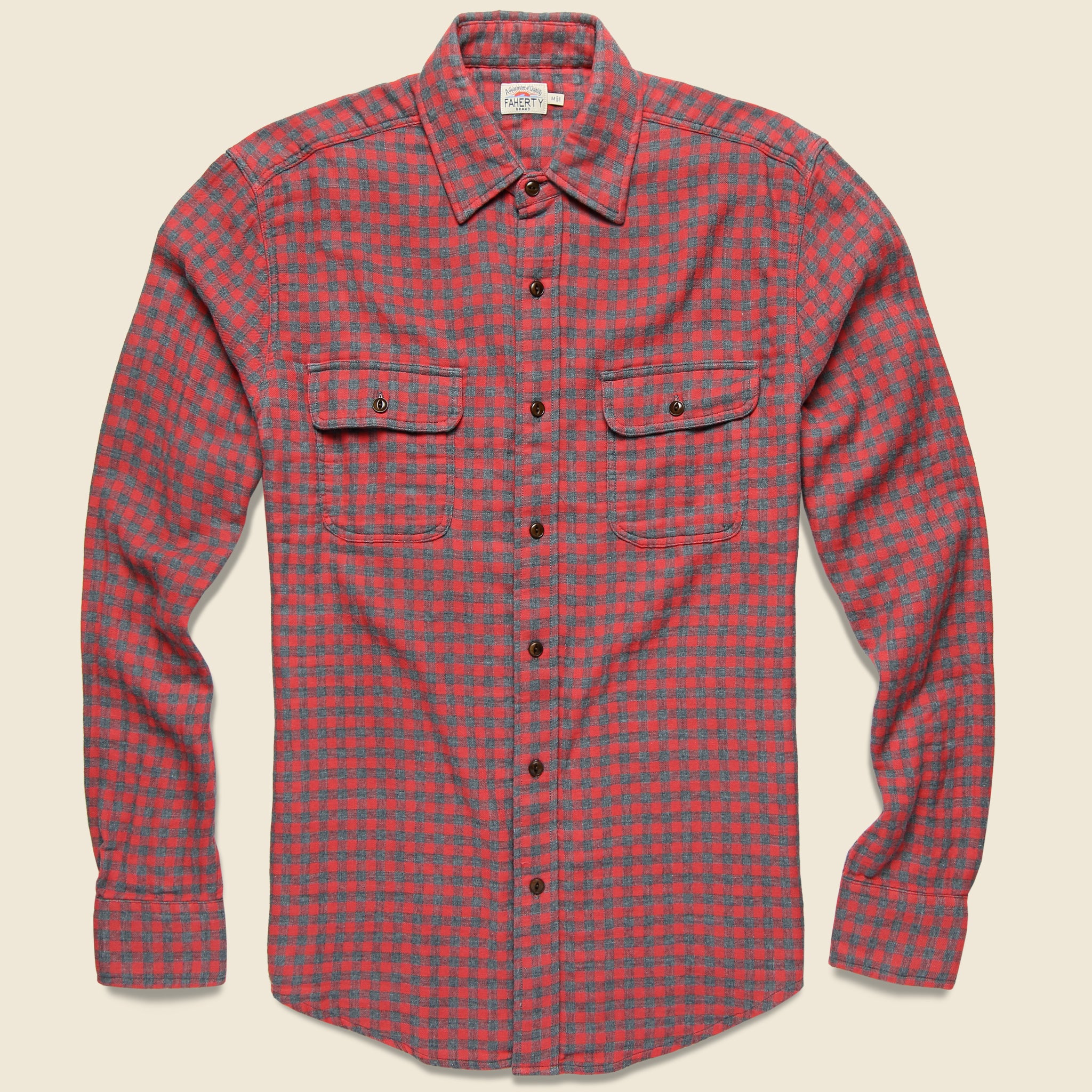 Doublecloth Belmar Shirt - Red Charcoal Buffalo - Faherty - STAG Provisions - Tops - L/S Woven - Plaid