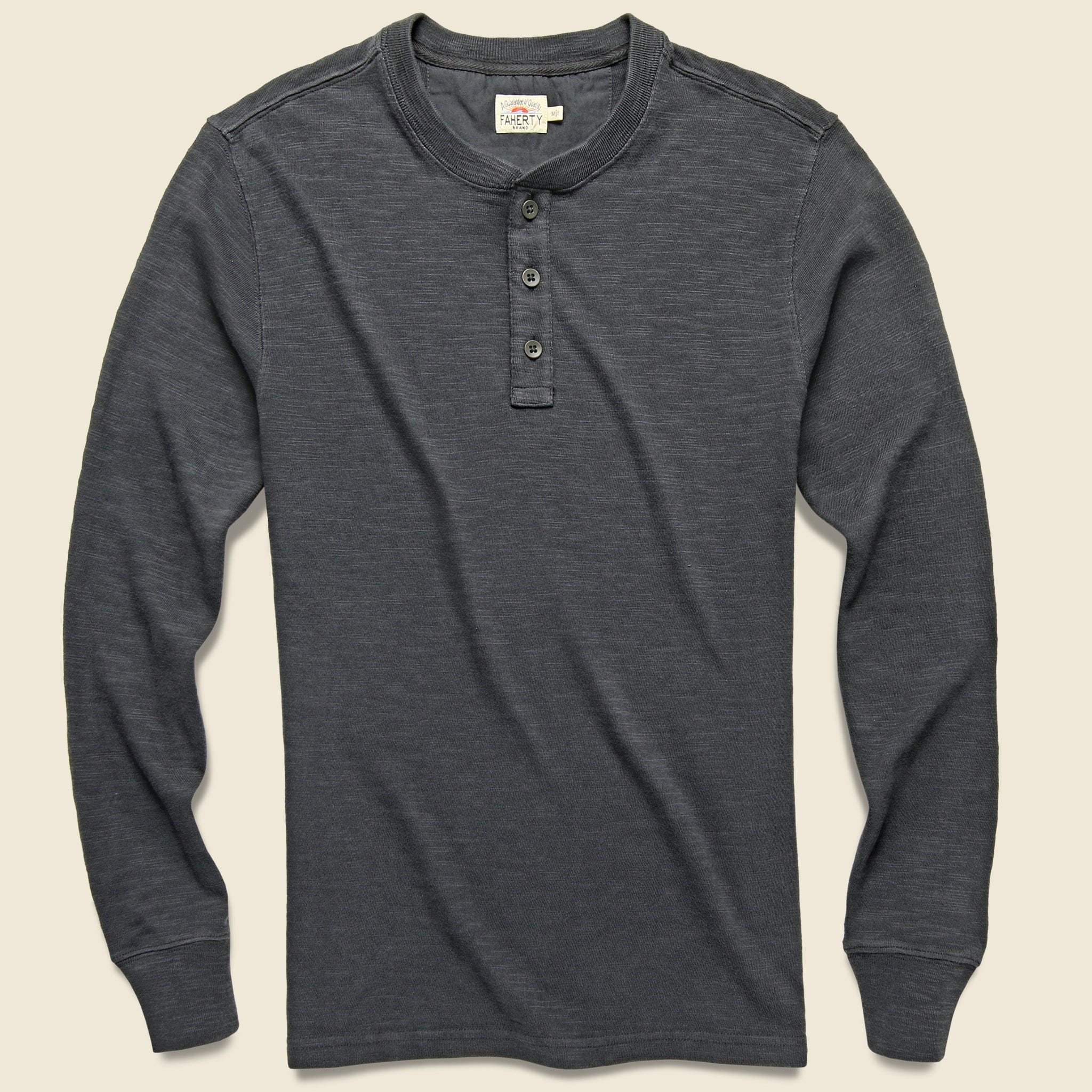 Slub Cotton Henley - Washed Black - Faherty - STAG Provisions - Tops - L/S Knit