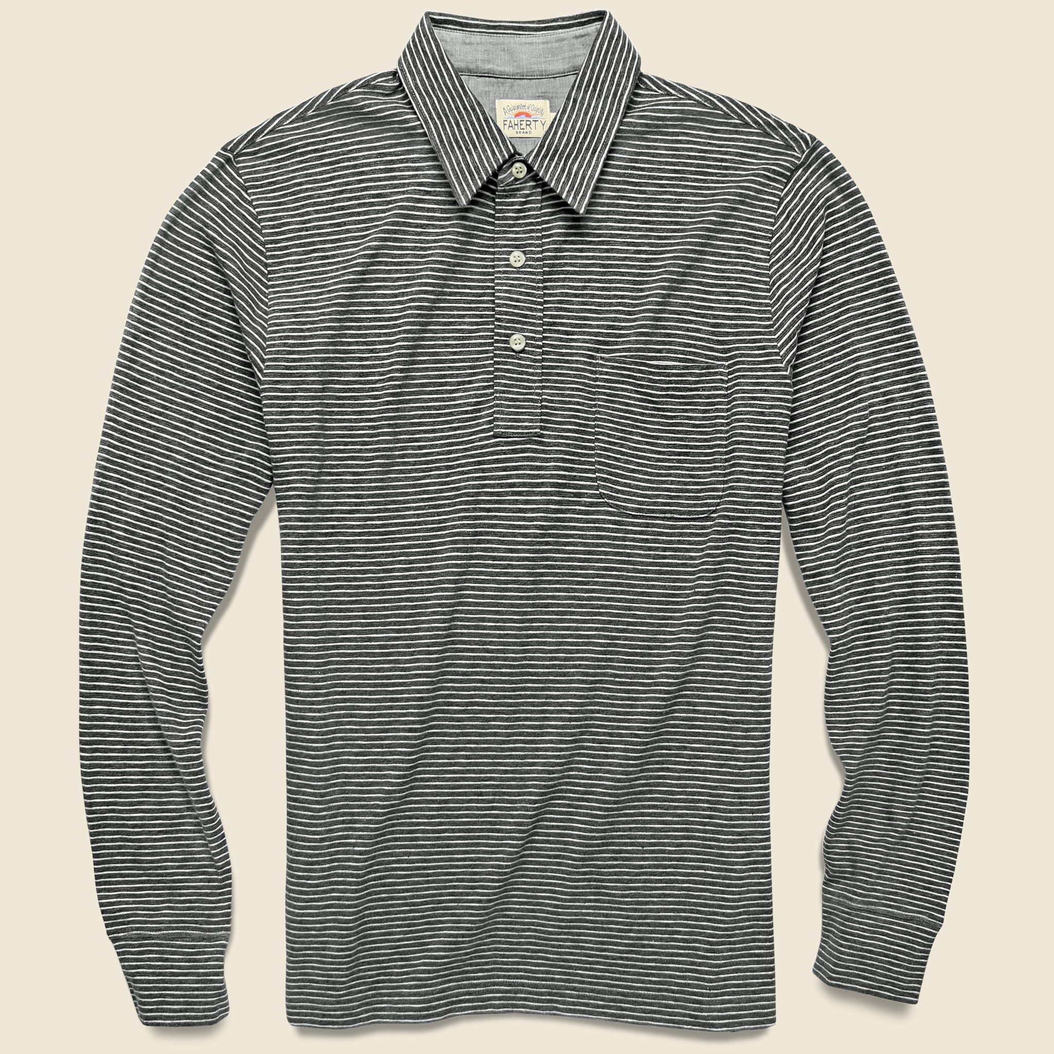 Luxe Heather Polo - Charcoal Grey Stripe - Faherty - STAG Provisions - Tops - L/S Knit