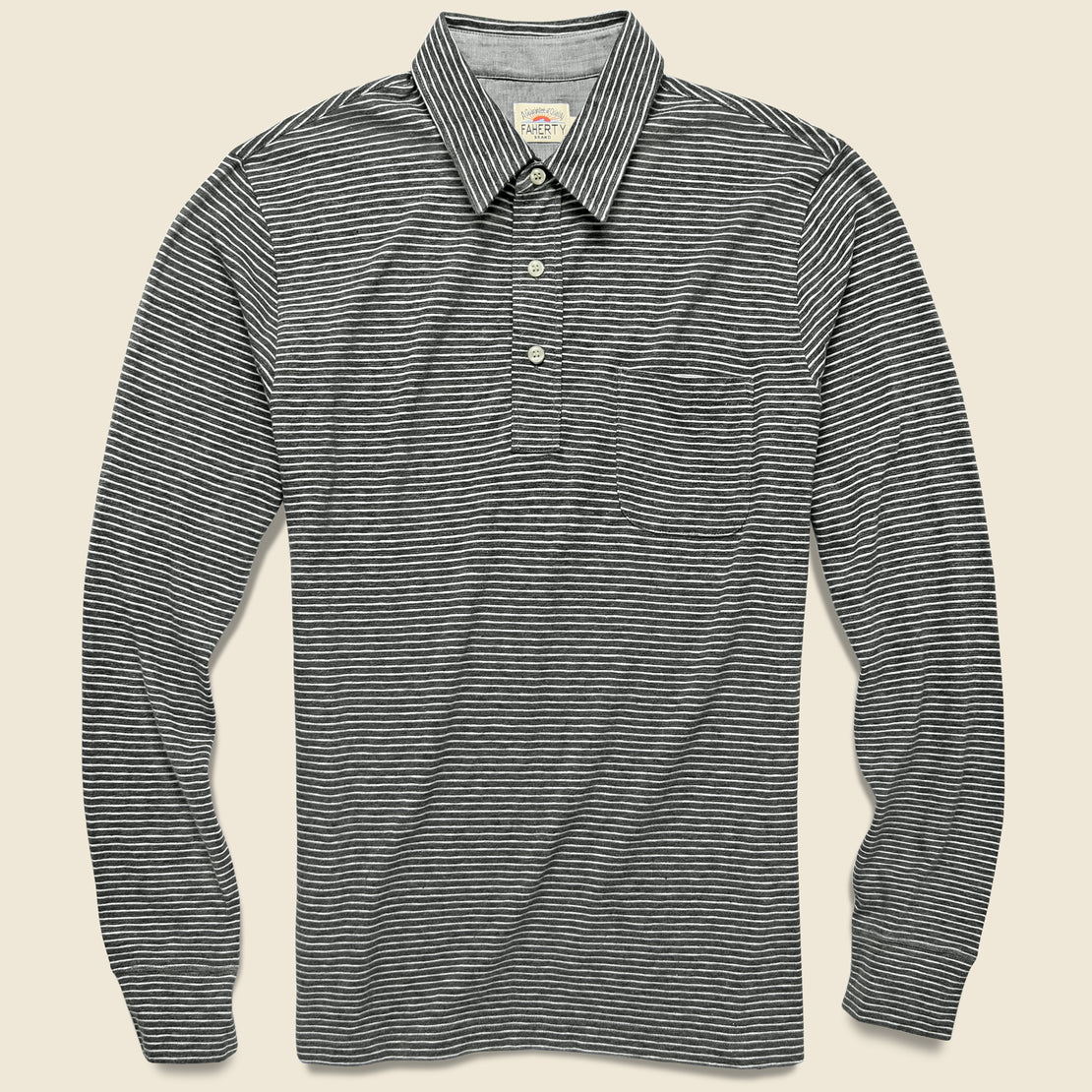 Faherty Luxe Heather Polo - Charcoal Grey Stripe