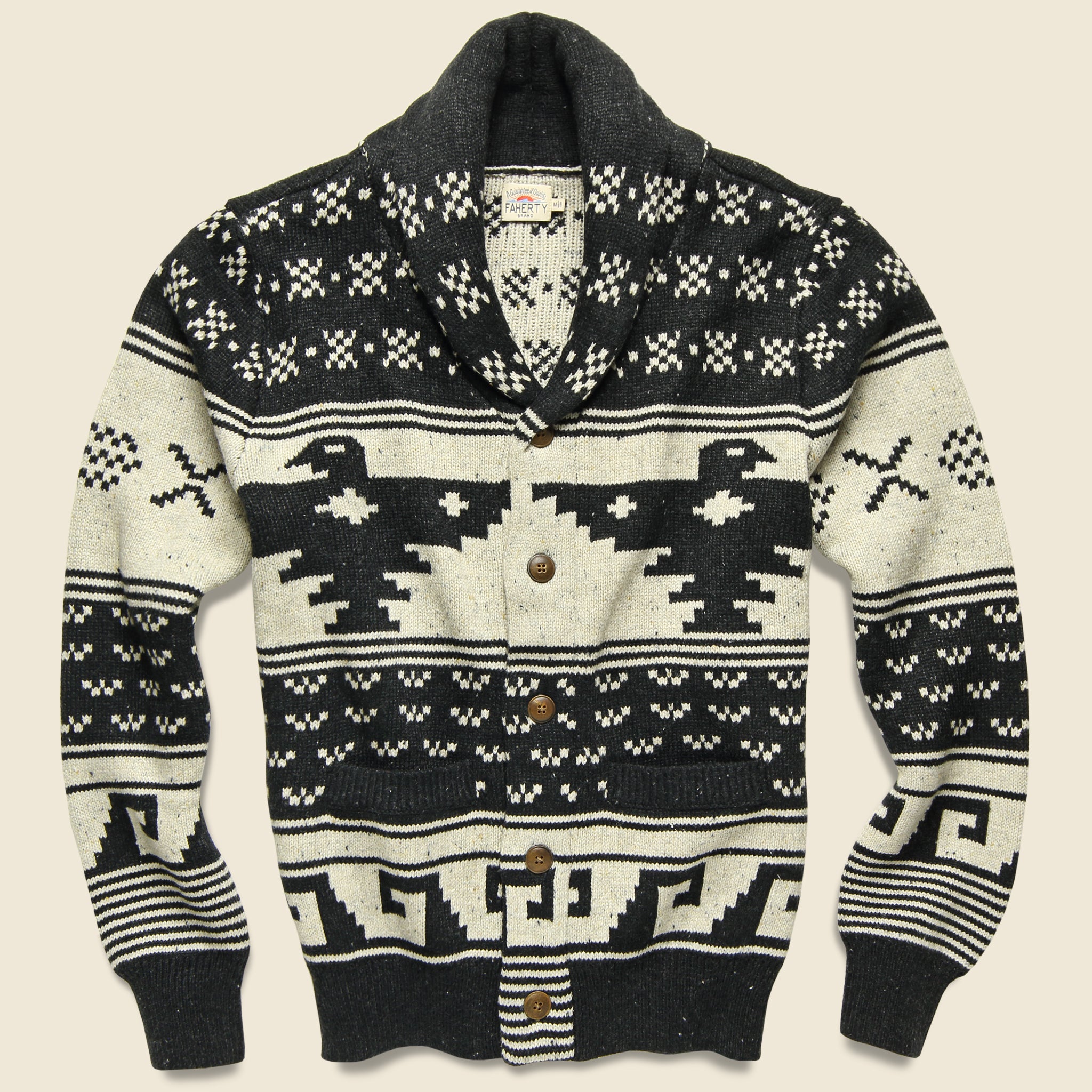 Eagle Intarsia Cardigan - Black/Natural - Faherty - STAG Provisions - Tops - Sweater