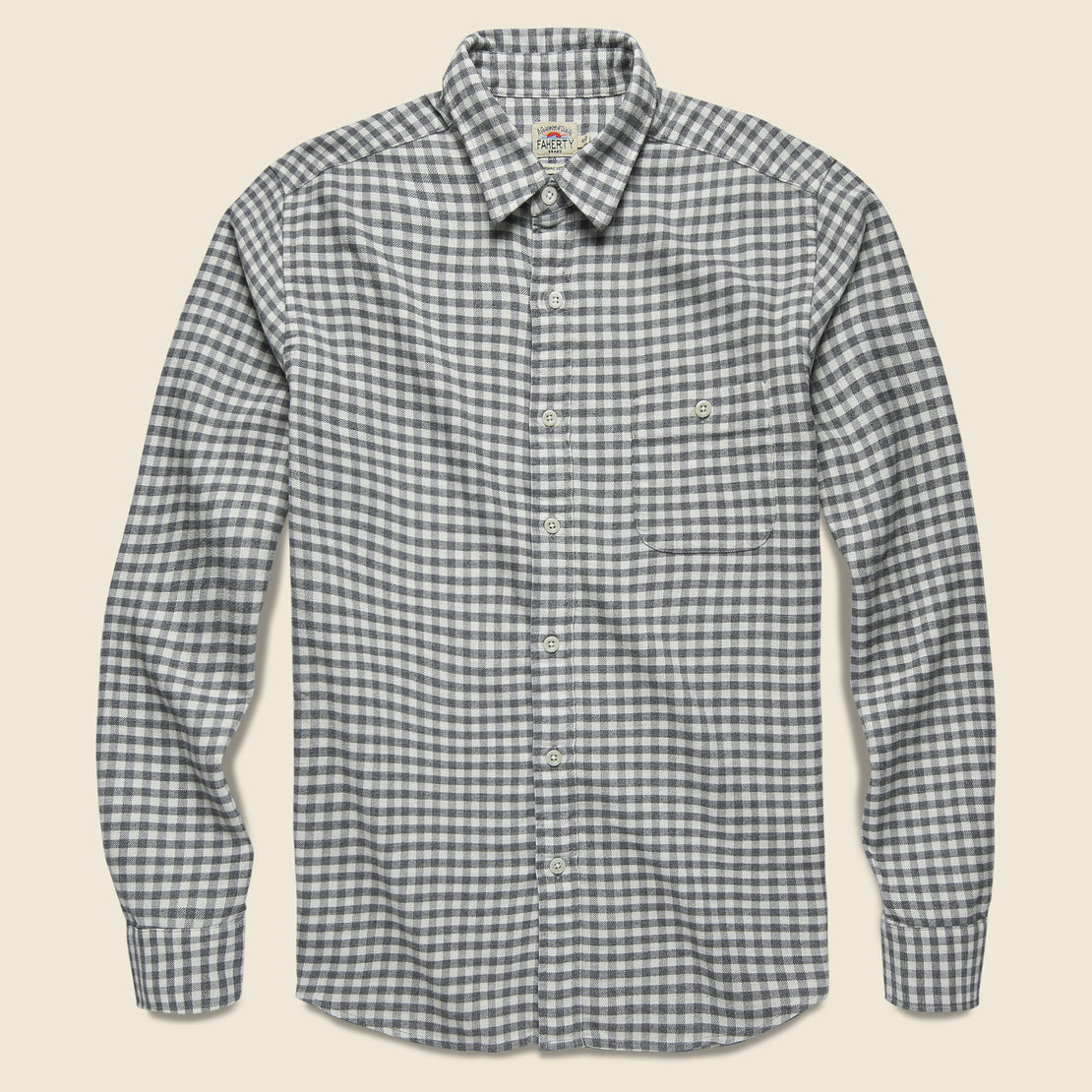 Faherty Stretch Seaview Flannel - Cream Charcoal Gingham