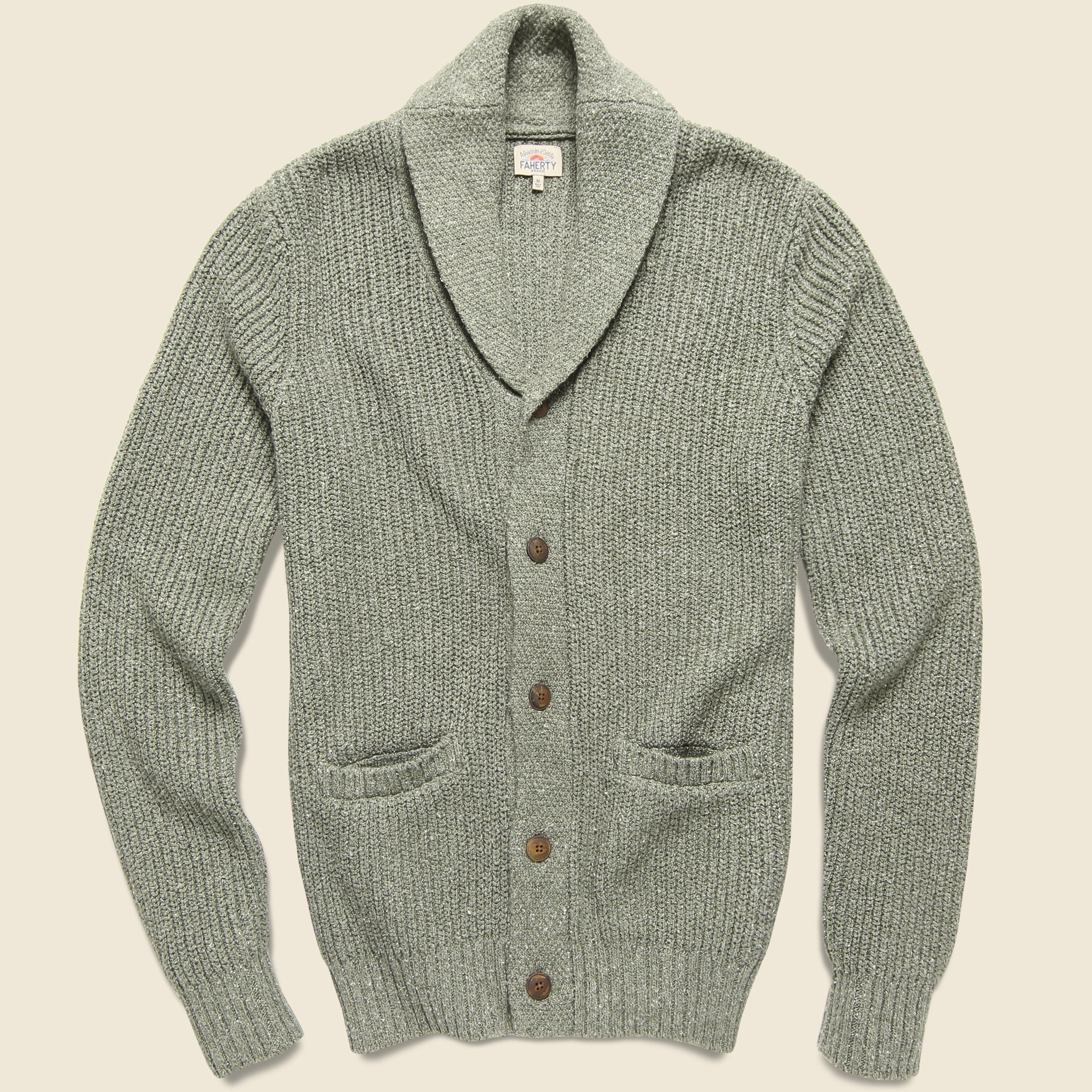 Marled Cotton Cardigan - Light Olive Marl - Faherty - STAG Provisions - Tops - Sweater