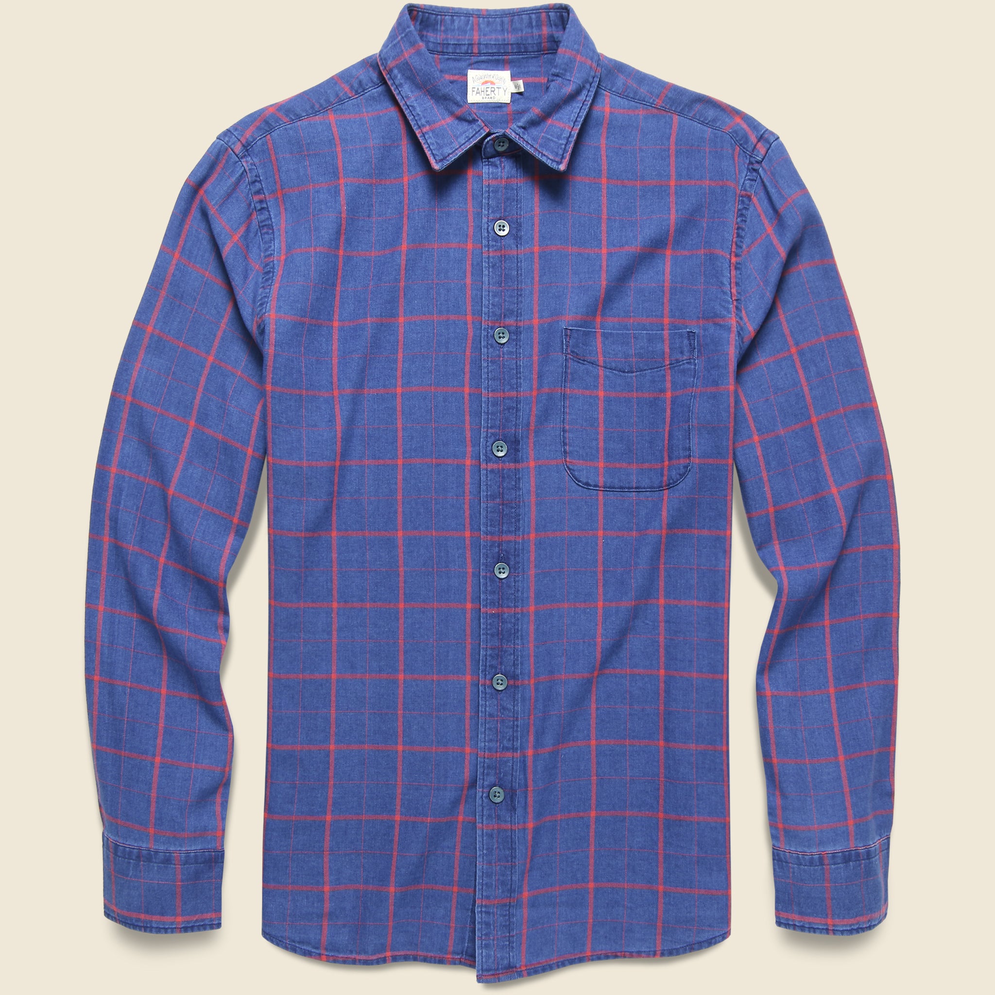 Indigo Windowpane Shirt - Indigo/Red - Faherty - STAG Provisions - Tops - L/S Woven - Plaid