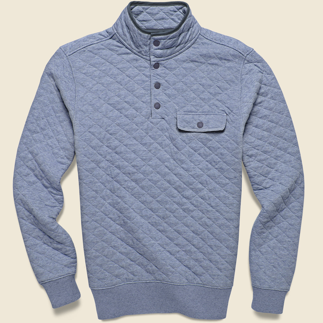 Faherty Epic Quilted Fleece Pullover - Faded Blue Heather