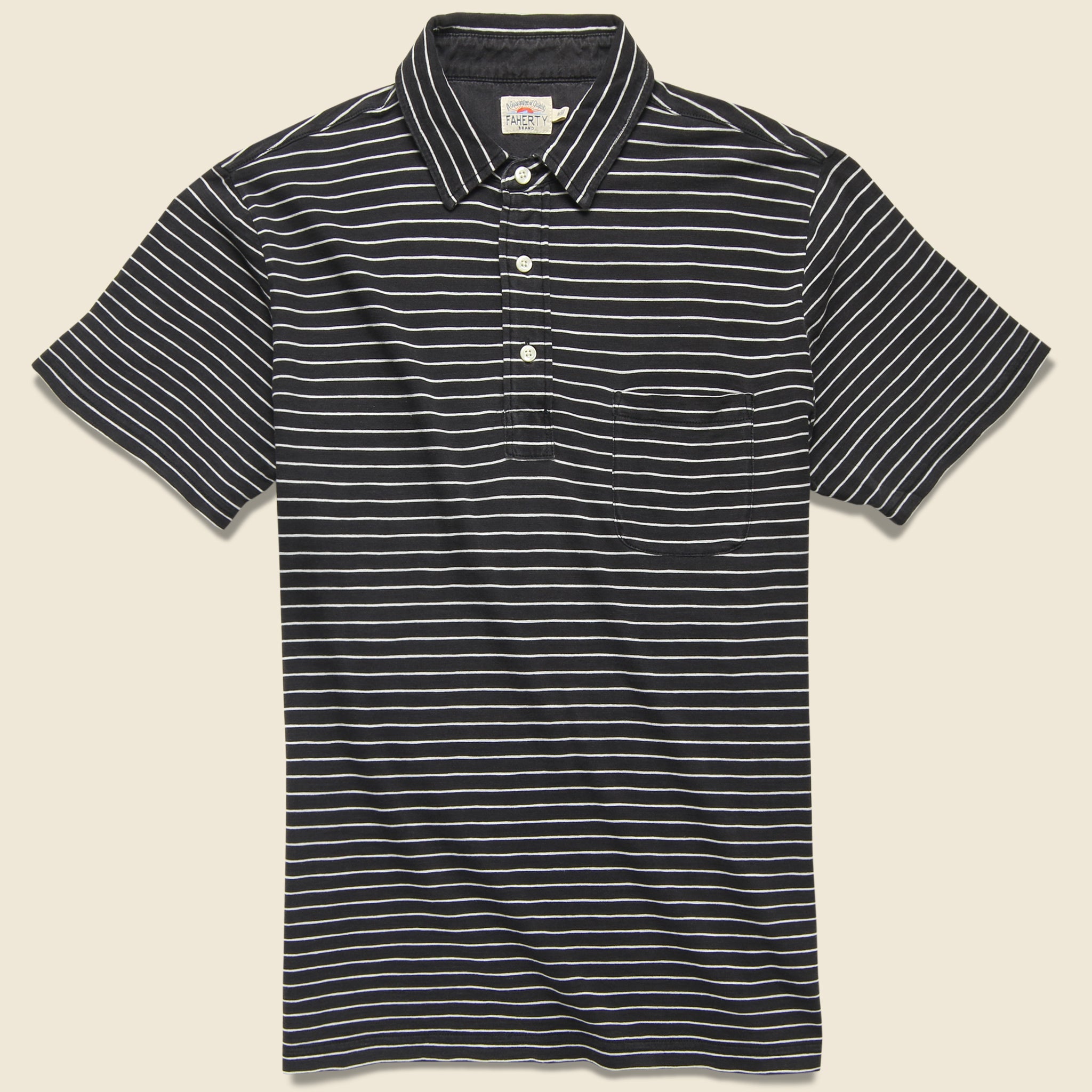 Jersey Beach Polo - Black/White - Faherty - STAG Provisions - Tops - S/S Knit