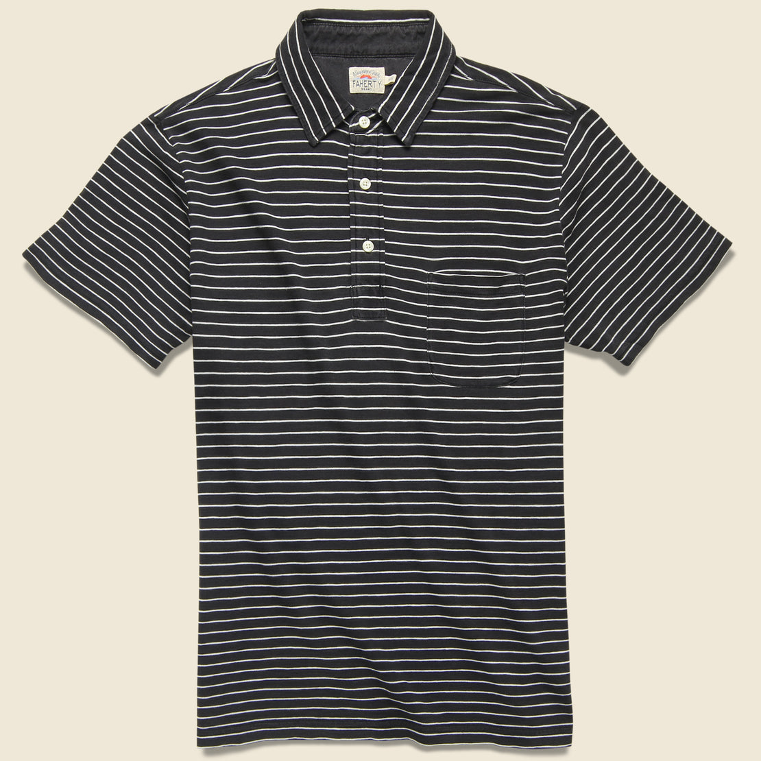 Faherty Jersey Beach Polo - Black/White