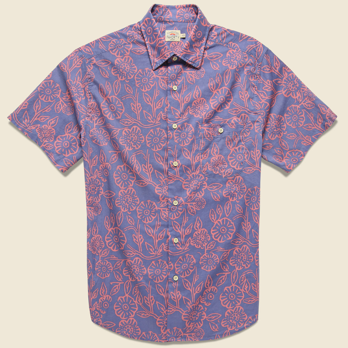 Faherty Reverse Print Coast Shirt - Pink Poppy