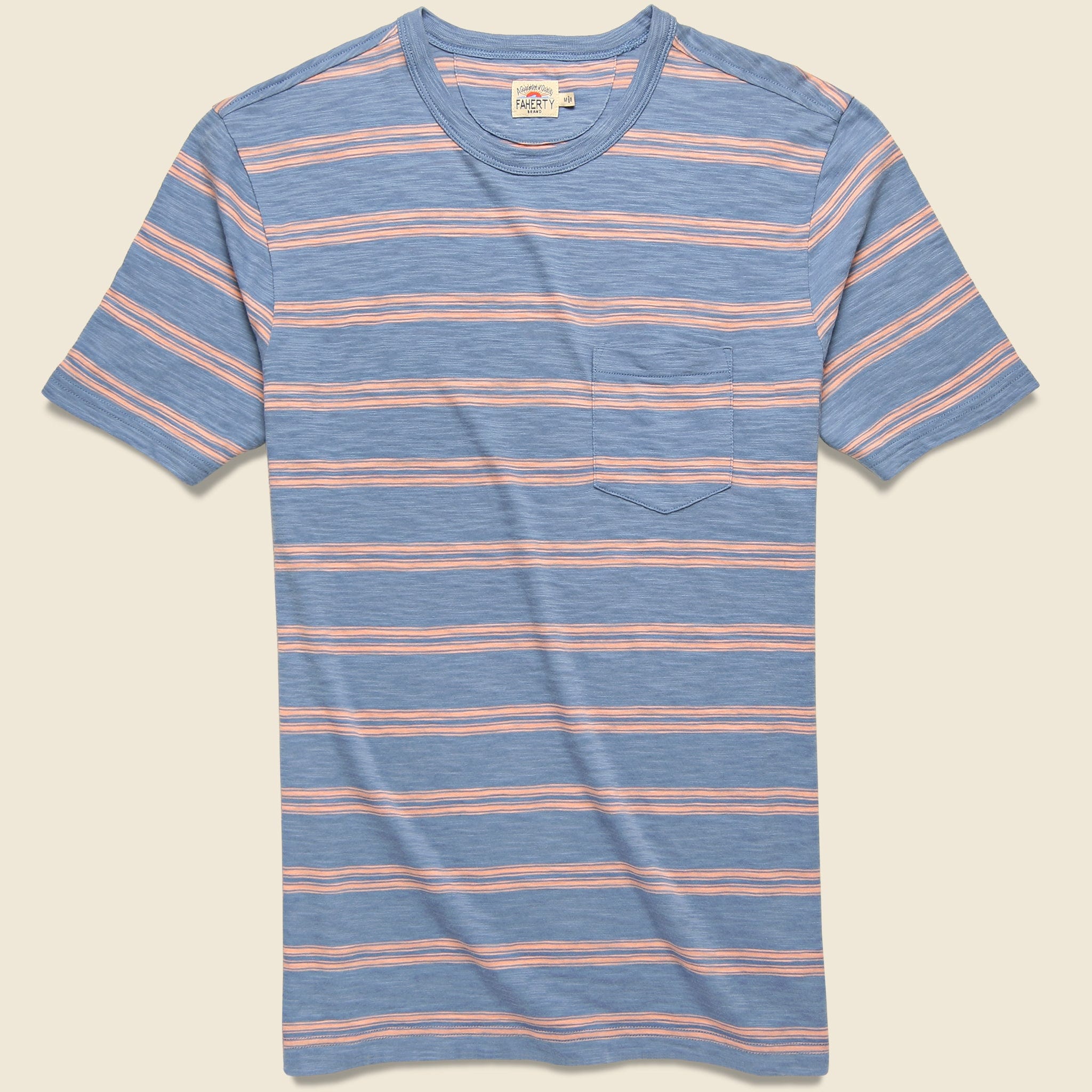 Stripe Garment Dyed Pocket Tee - Coast Coral - Faherty - STAG Provisions - Tops - S/S Tee