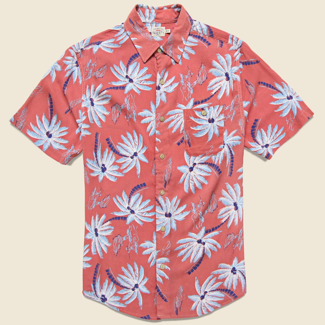 Faherty Rayon Hawaiian Shirt - Red Palm