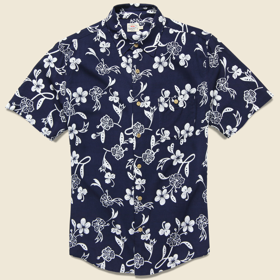 Faherty Rayon Hawaiian Shirt - Deep Indigo