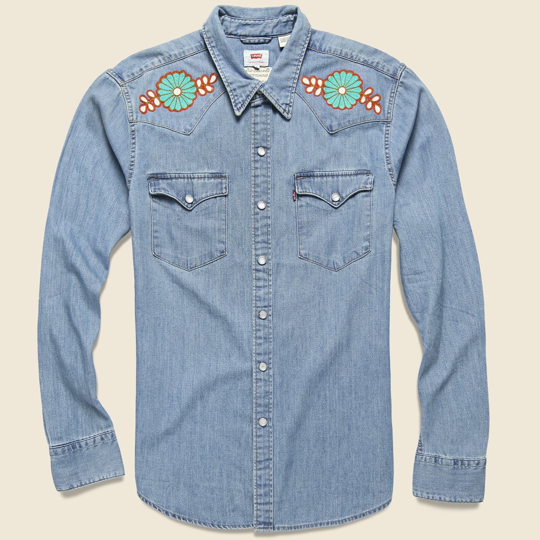 Fort Lonesome Levi's Barstow Western - Teal/Orange/White Flowers