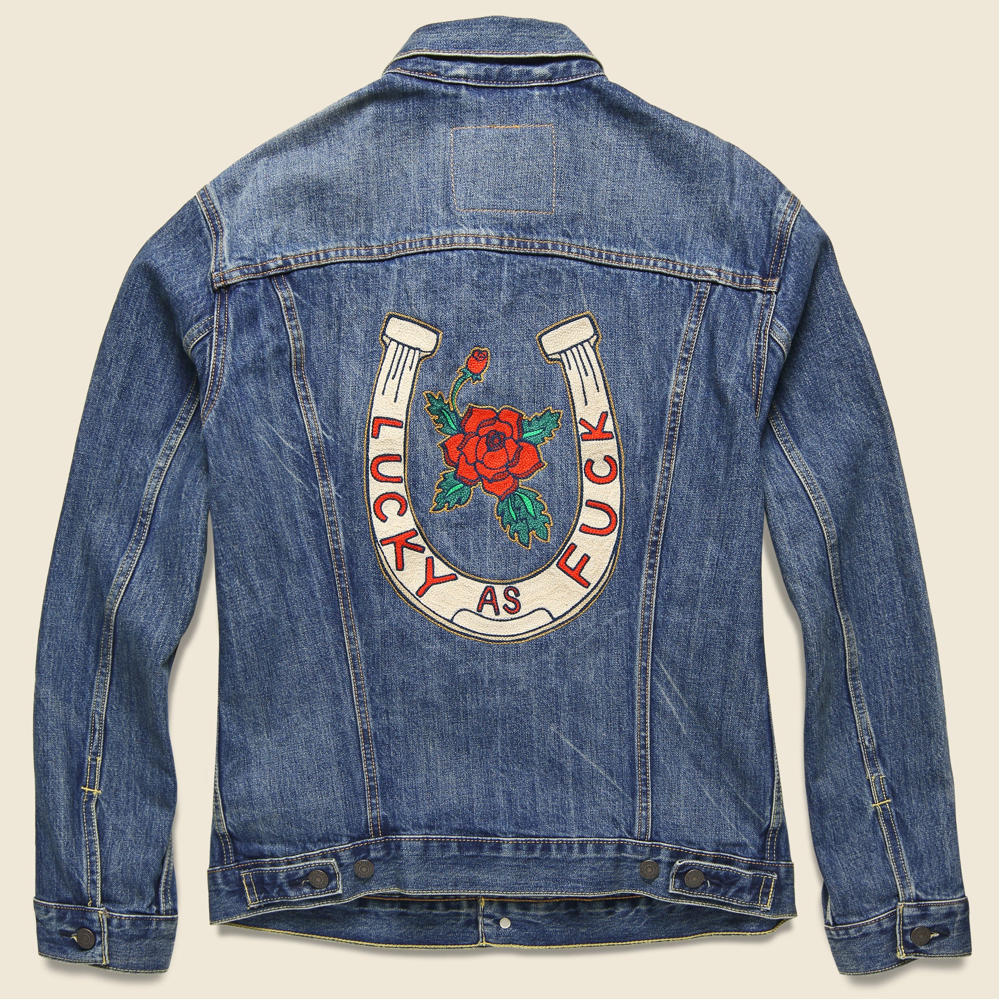 Levi's Denim Trucker - Lucky as Fuck - Size Large - Fort Lonesome - STAG Provisions - Outerwear - Coat / Jacket