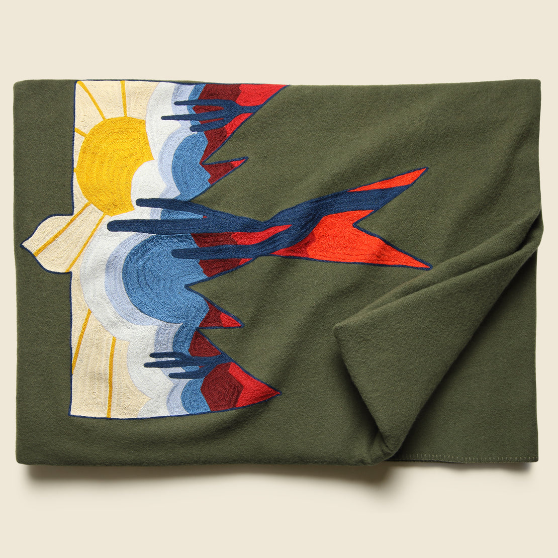 Desert Thunderbird Large Wool Blanket - Olive